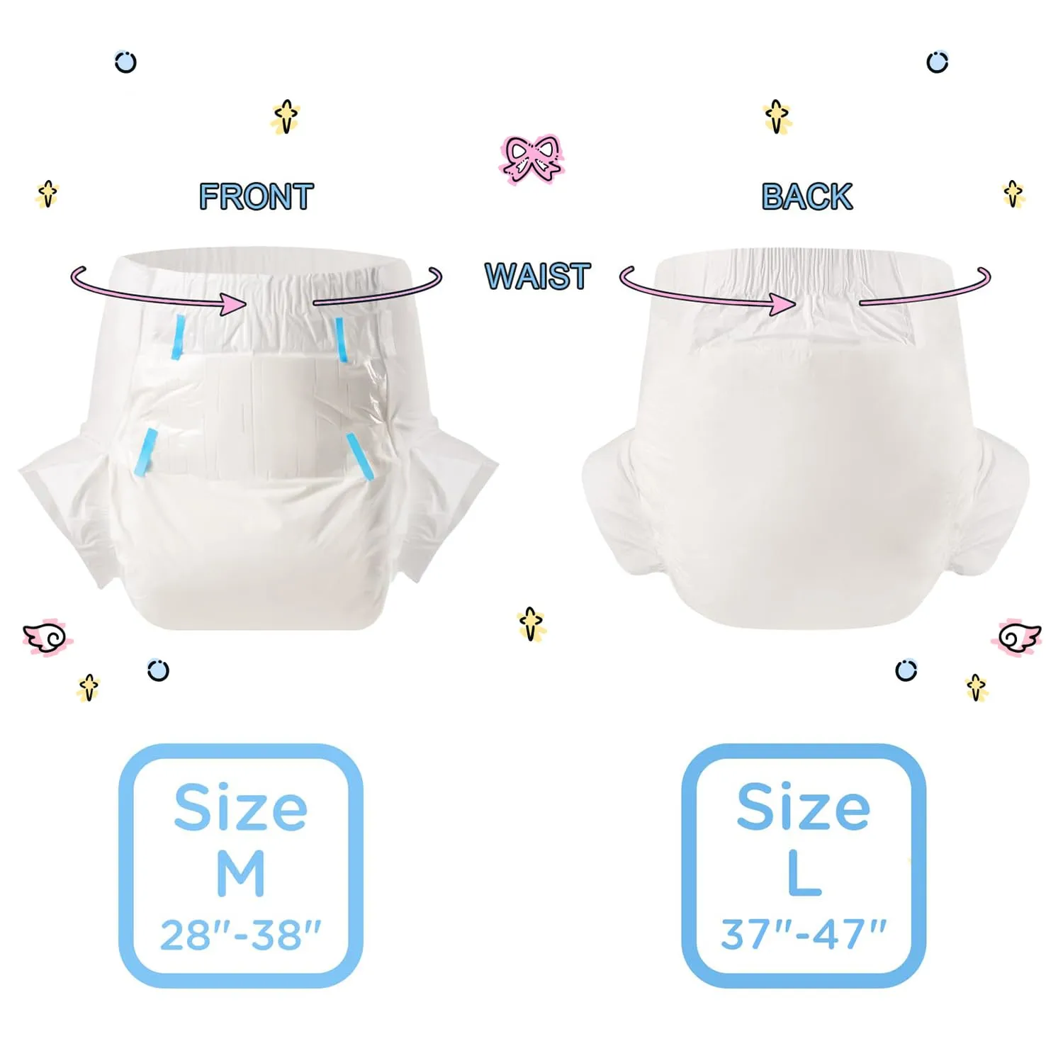 CutiePlusU Disposable Adult Diaper Heavy Absorption Dry Surface Adult Diapers All Night- White 10 Pieces (Large 37"-47")