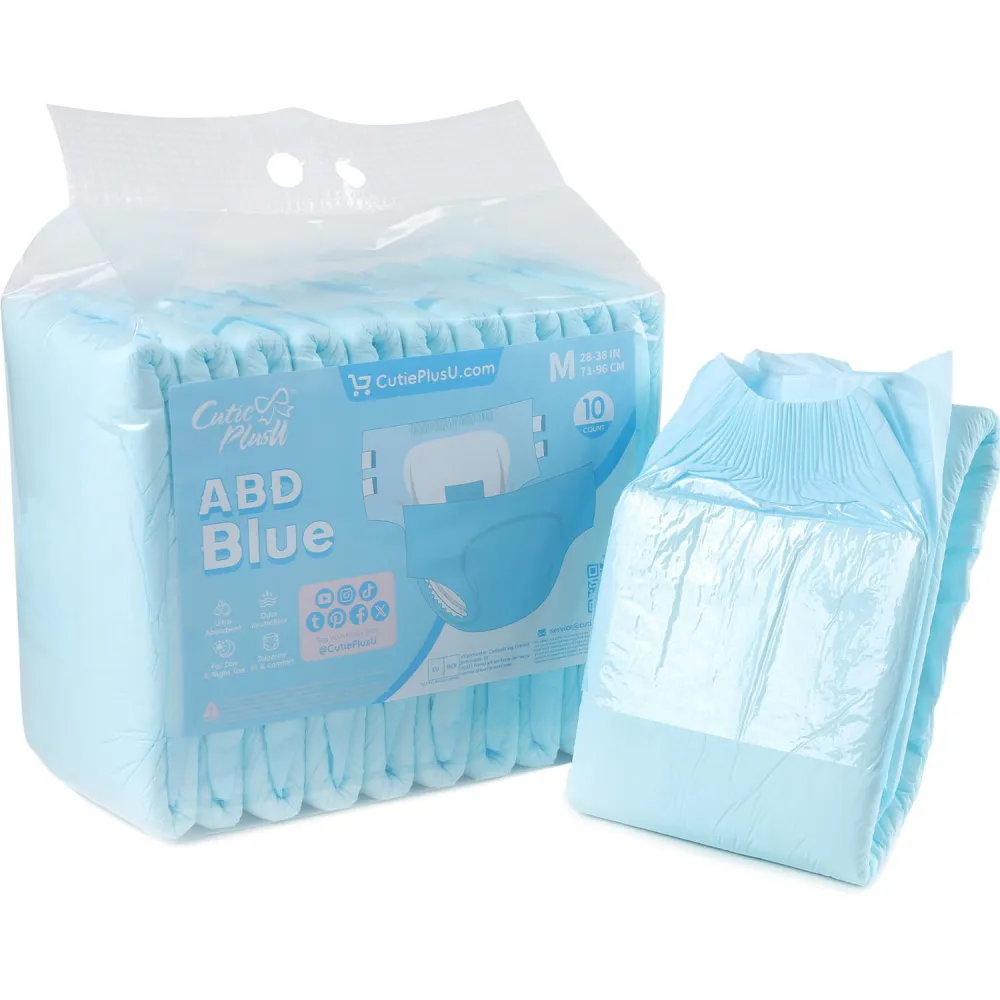 CutiePlusU Adult Diapers 10 Pieces, Disposable Incontinence Briefs with Tabs for Women and Men, Maximum Overnight Absorbency- Blue (Medium 28"-38")