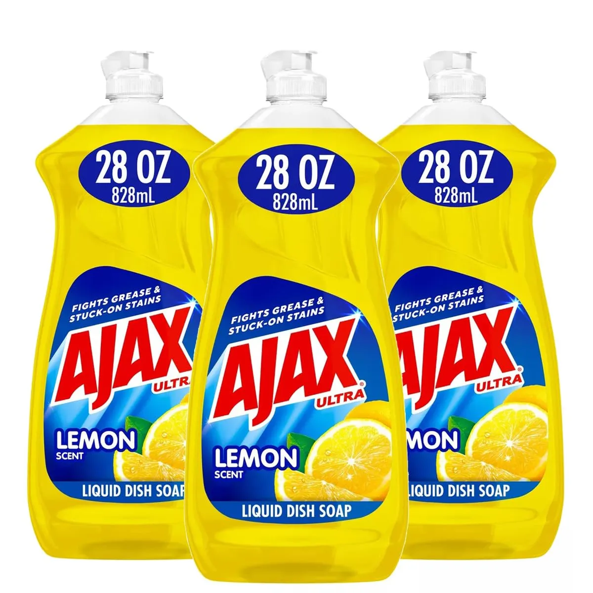 Ajax Dishwashing Liquid Dish Soap, 28 Ounce (Pack of 3, 84 Ounces Total), Lemon Scent Super Degreaser and Cleaner, All Purpose Cleanser