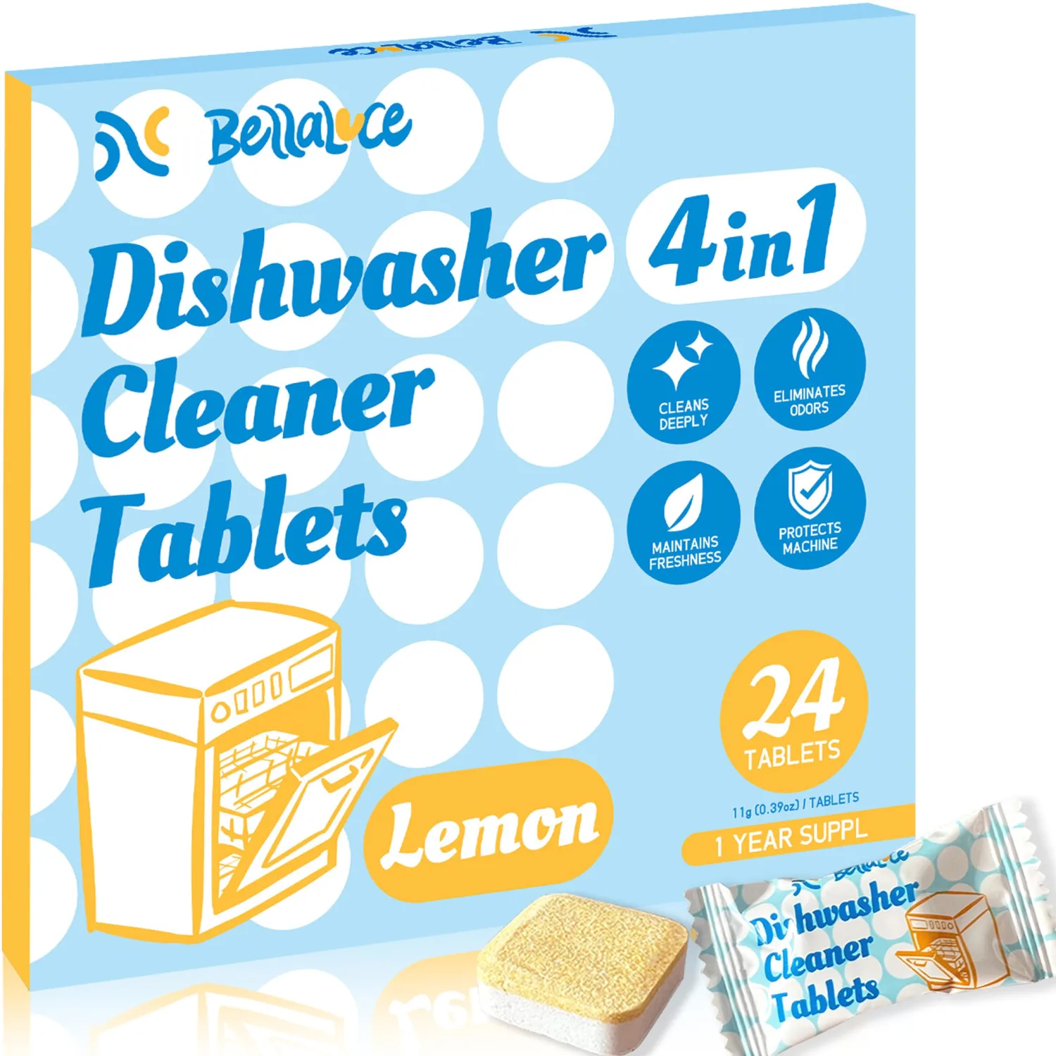 Dishwasher Cleaner Dish Washer Cleaning Tablets Deodorizer 24 Counts Lemon