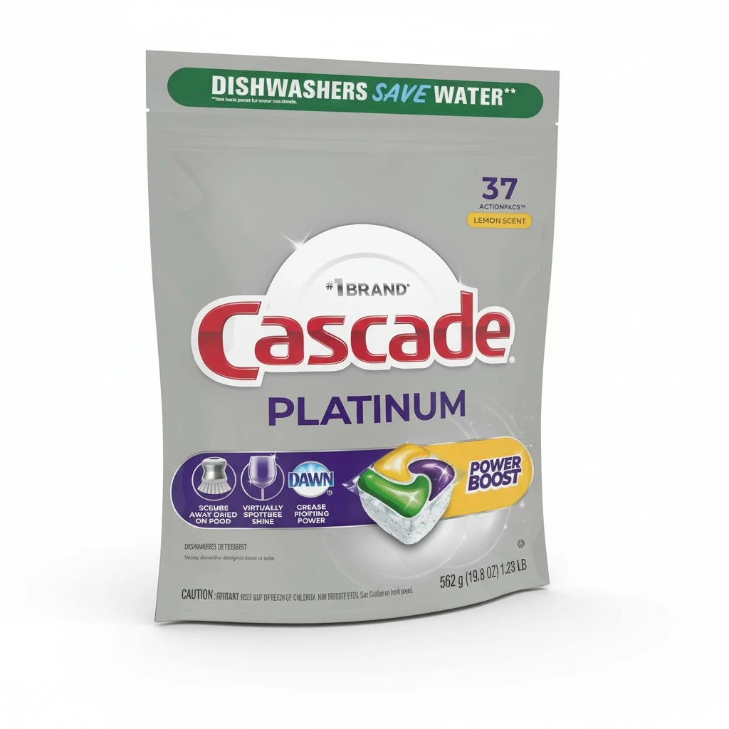 Cascade Platinum Power Boost Dishwasher Pods, Dishwasher Detergent, Dishwasher Soap, Dish Tabs, Dishwashing Tablets, Dish Detergent, Lemon, Actionpacs, 37 Count