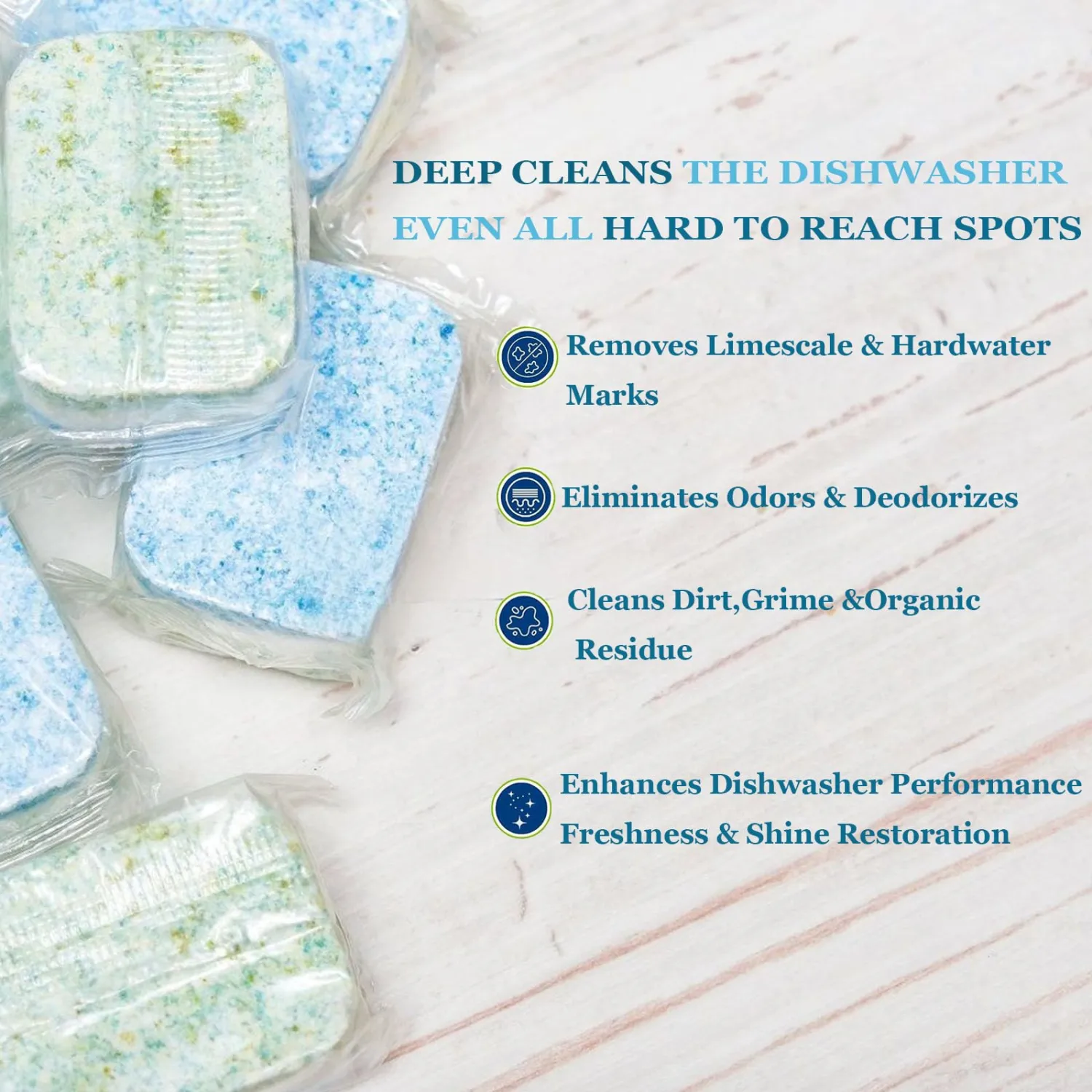 Dishwasher Cleaner and Deodorizer Tablets. 18 Dishwasher Cleaner Tablets Helps Remove Limescale and Odor,For All Machines Including Heavy Duty And Septic.