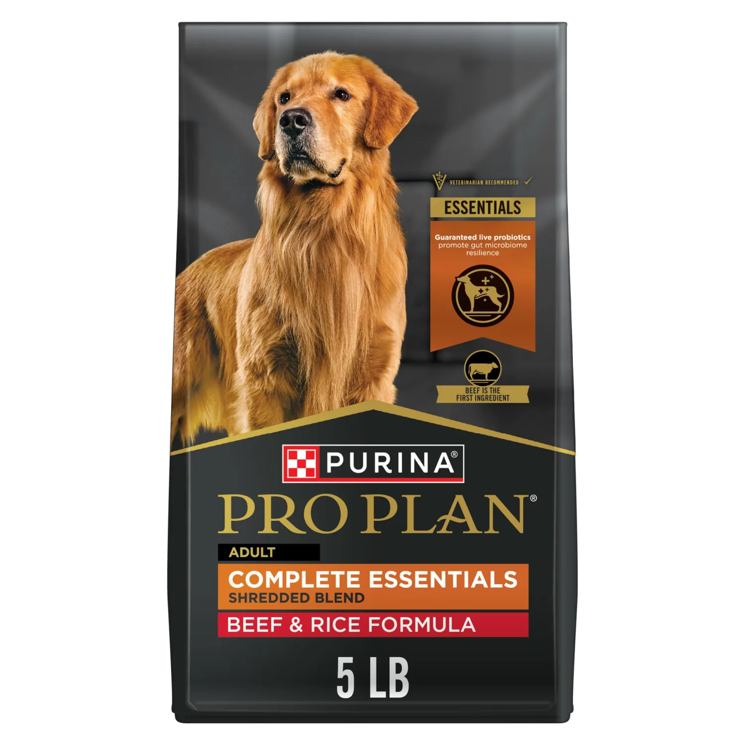 Purina Pro Plan Complete Essentials Shredded Blend Beef and Rice Dog Food Dry Formula with Probiotics for Dogs - 5 lb. Bag