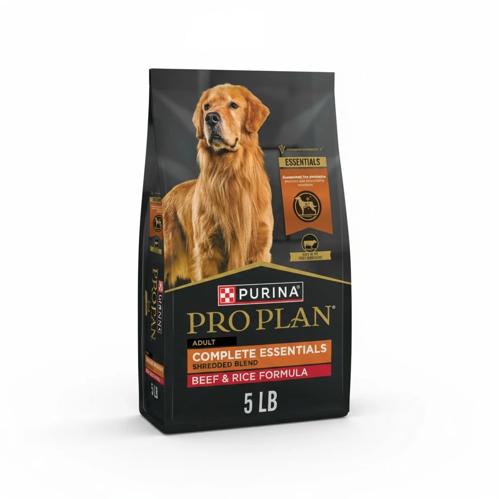 Purina Pro Plan Complete Essentials Shredded Blend Beef and Rice Dog Food Dry Formula with Probiotics for Dogs - 5 lb. Bag