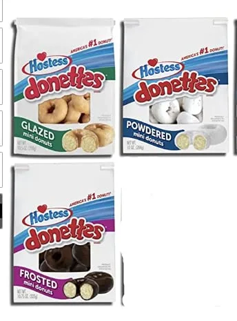 Hostess Donettes Variety Pack Big Bags 3 Flavors: Frosted, Glazed and Powdered 35 Total Oz