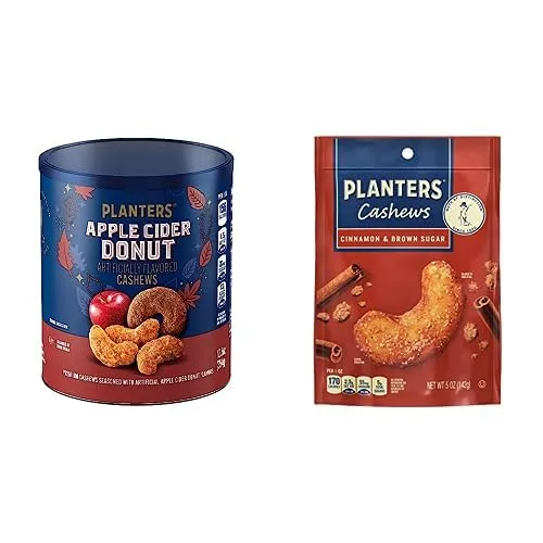 PLANTERS Apple Cider Donut Cashews, 12.5 OZ + PLANTERS Cashews Cinnamon & Brown Sugar 5 oz