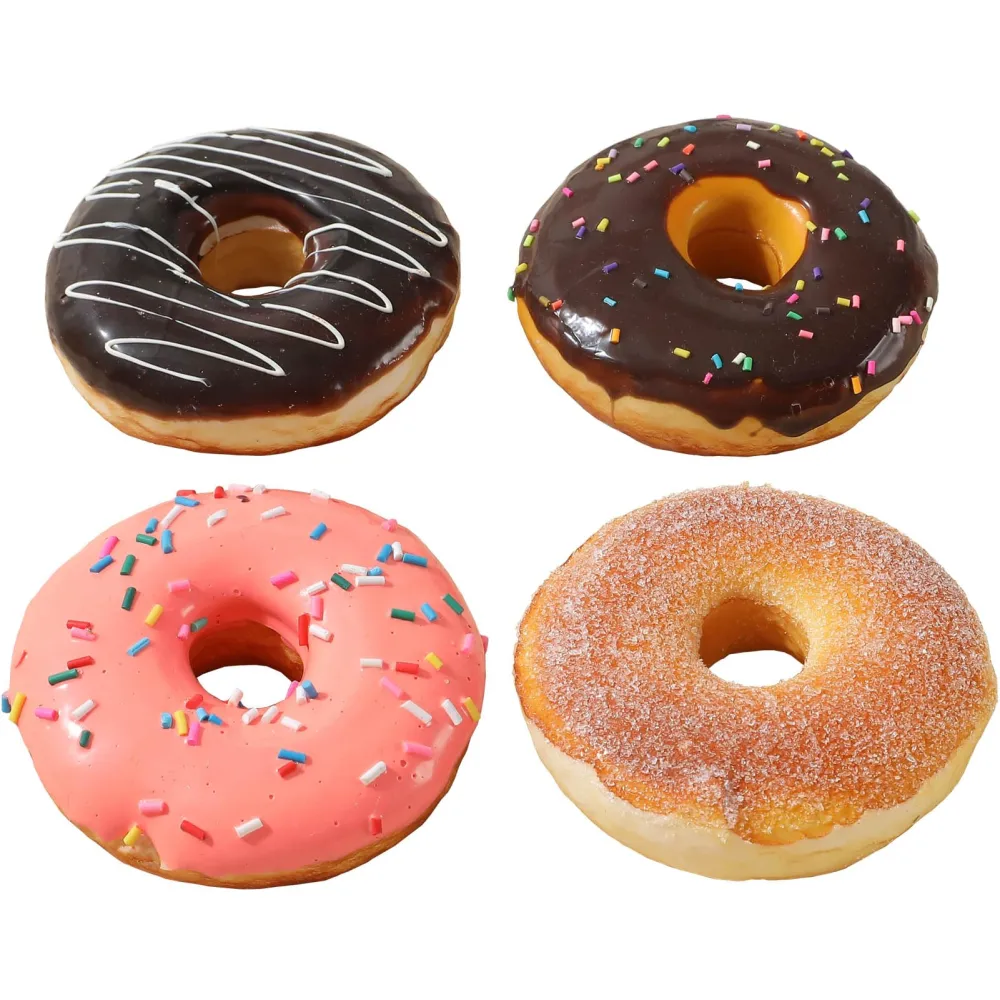 Fake Donut 4 Pack Artificial Doughnut for Decoration Realistic Fake Food for Display Faux Dessert Party Decorations Photography Props