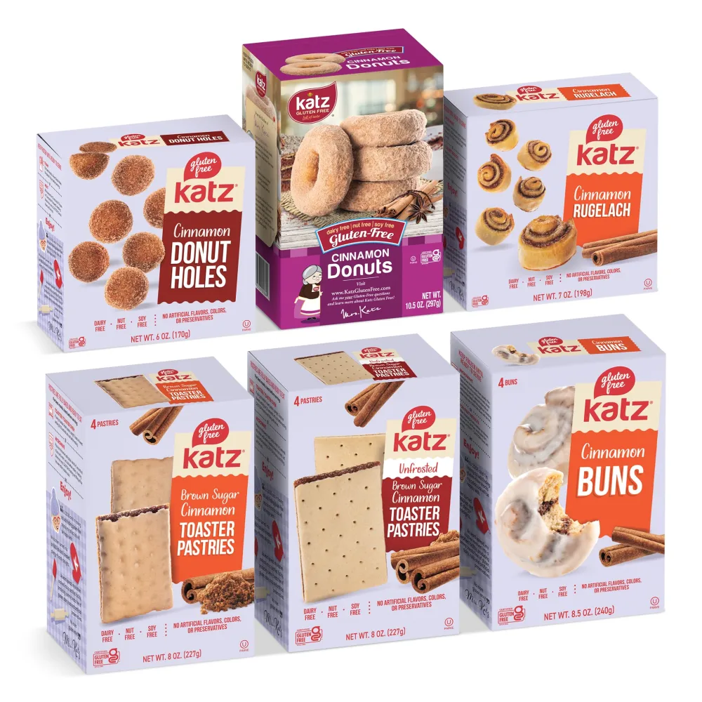 Katz Gluten Free Snacks Cinnamon Lovers Variety Pack. Includes Fresh Baked Cinnamon Buns, Cinnamon Toaster Pastries, Rugelach Plus Cinnamon Donuts & Donut Holes. Gluten Free Snacks For Adults & Kids. Tree Nut Free, Peanut Free, Soy Free. Kosher. (Pack Of 6)