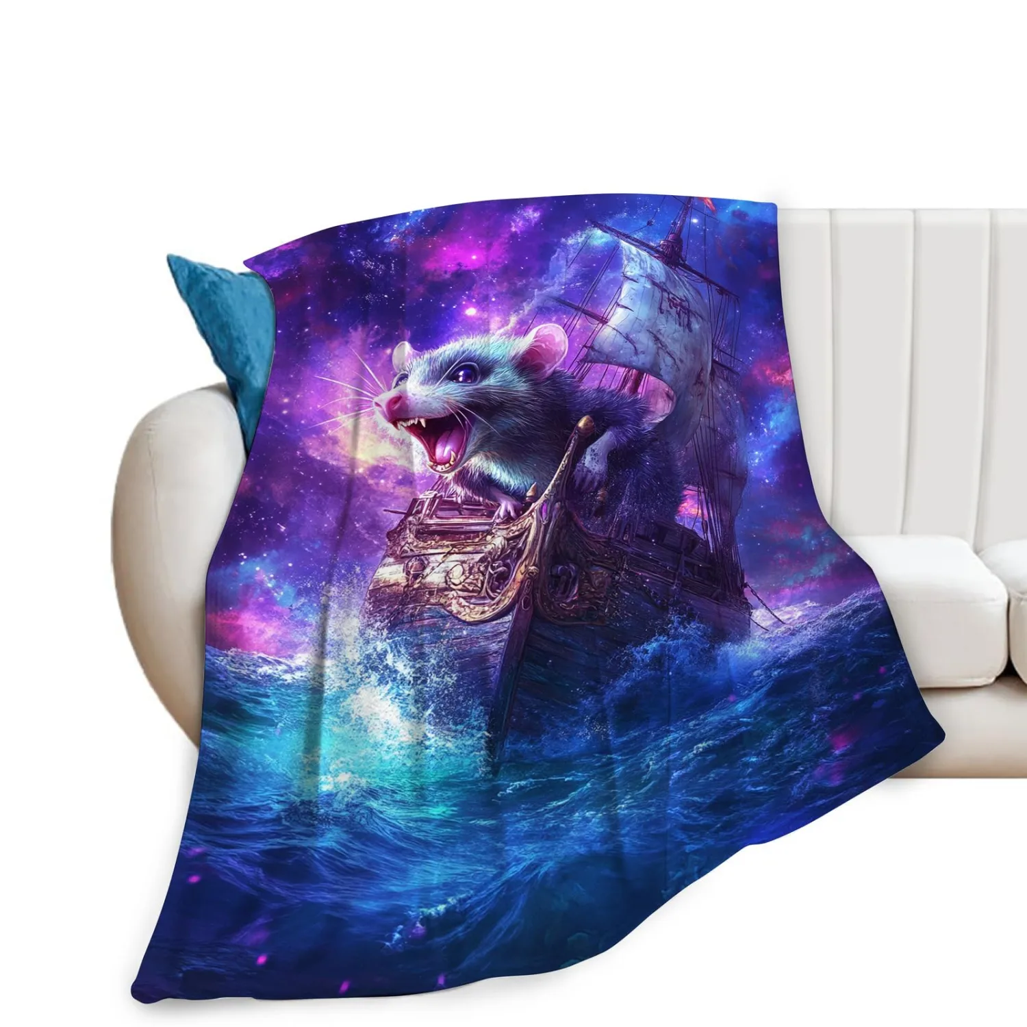Funny Rat Blanket Decor Gifts for Animal Lover Flannel Fleece Fuzzy Mouse Nautical Throw Blanket Soft Warm Cozy Plush Ocean Blanket for Bed Couch Living Room Stuffed Decoration for Kids Adult 50"x40"
