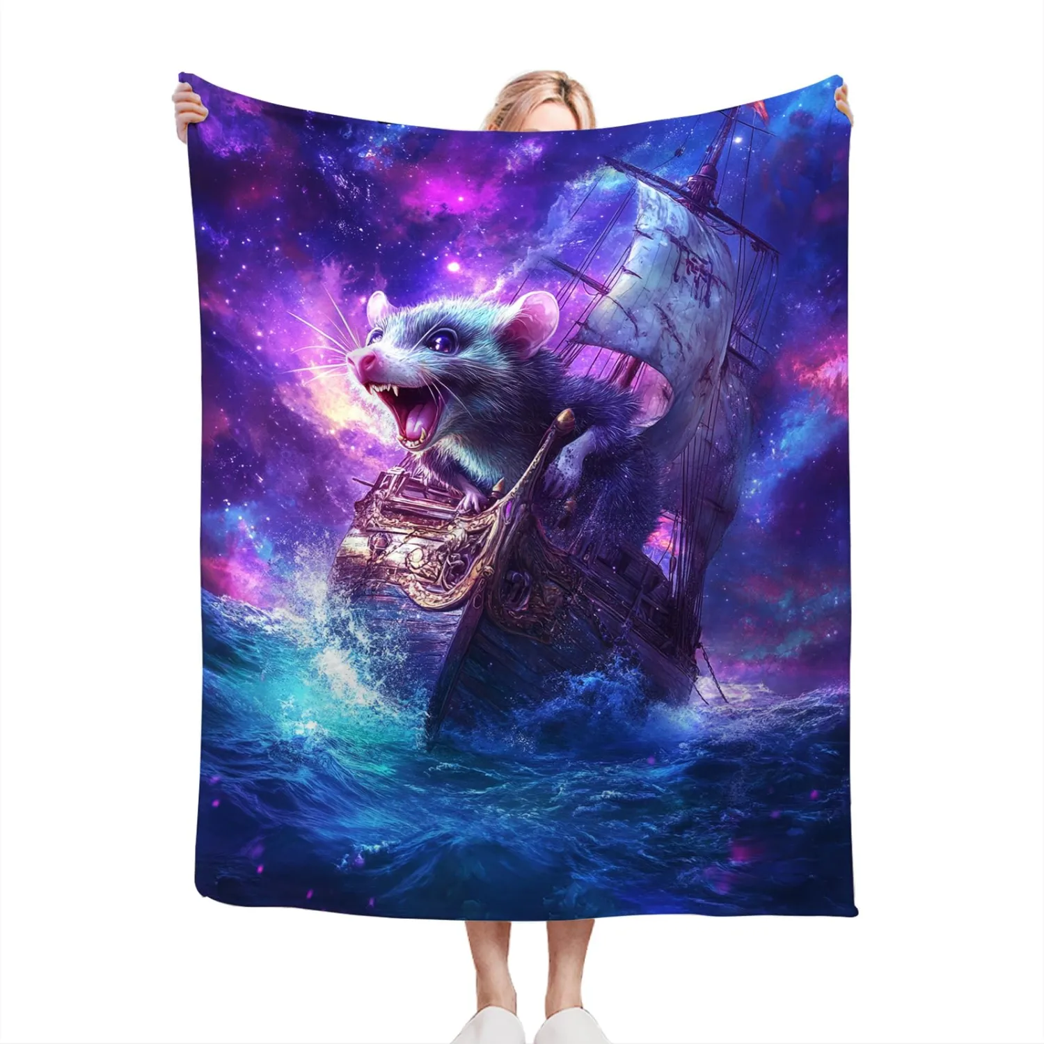 Funny Rat Blanket Decor Gifts for Animal Lover Flannel Fleece Fuzzy Mouse Nautical Throw Blanket Soft Warm Cozy Plush Ocean Blanket for Bed Couch Living Room Stuffed Decoration for Kids Adult 50"x40"