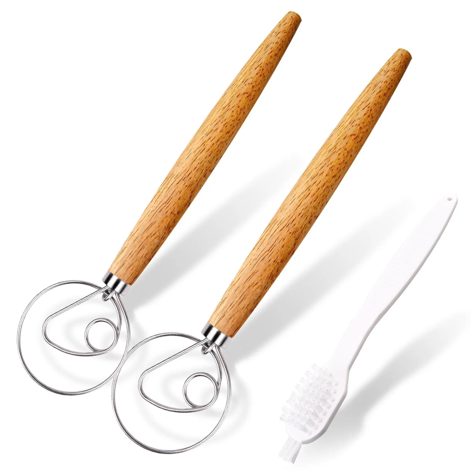 2-Pack Danish Dough Whisk, 13-Inch Dutch Whisk with Stainless Steel Ring, Dutch Bread Whisks for Sourdough, Pizza, Pastry, and Cookies, Essential Kitchen Cooking Safe Mixing Tool