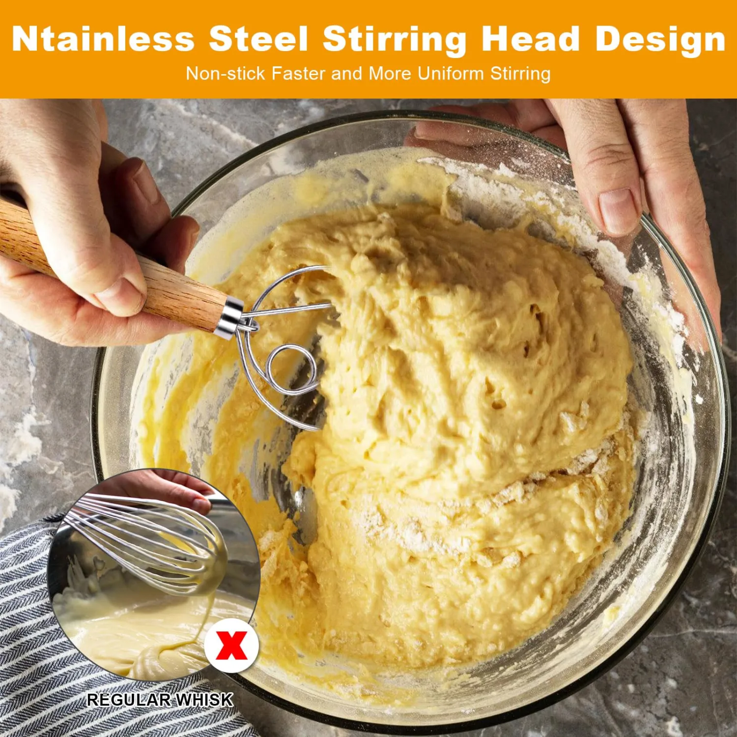 2-Pack Danish Dough Whisk, 13-Inch Dutch Whisk with Stainless Steel Ring, Dutch Bread Whisks for Sourdough, Pizza, Pastry, and Cookies, Essential Kitchen Cooking Safe Mixing Tool