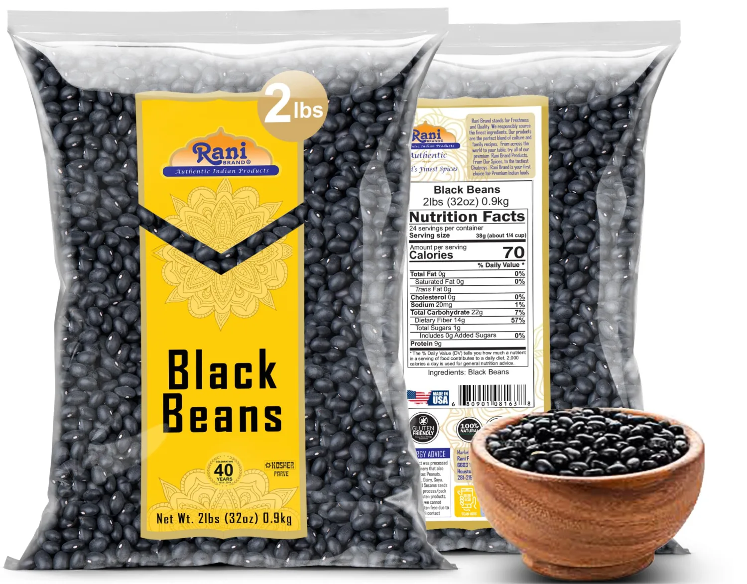 Rani Black Beans (Turtle Beans) 32oz (2lbs) 908g ~ All Natural | Vegan | Gluten Friendly | NON-GMO | Kosher | Product of USA