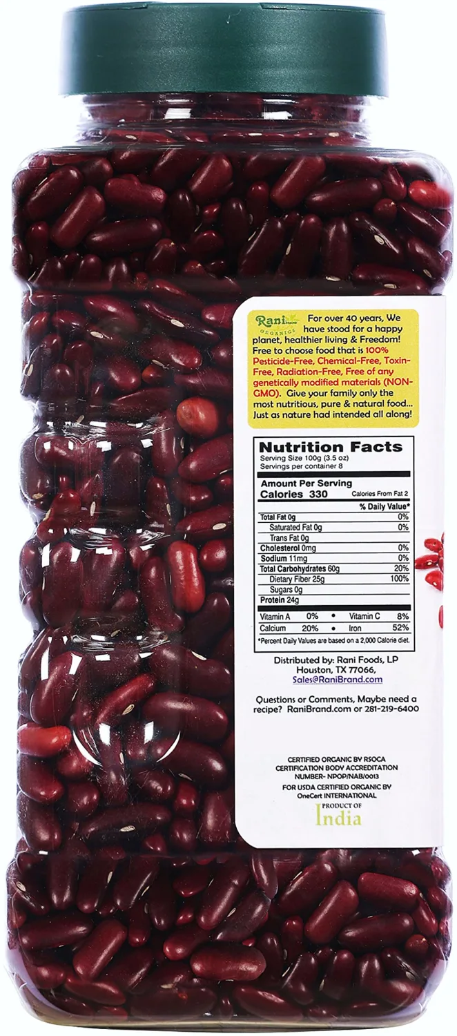 Rani Organic Red Kidney Beans (Rajmah Beans) Light 28oz (1.7lbs) 800g PET Jar ~ All Natural | Vegan | Gluten Friendly | NON-GMO | Indian Origin | USDA Certified Organic