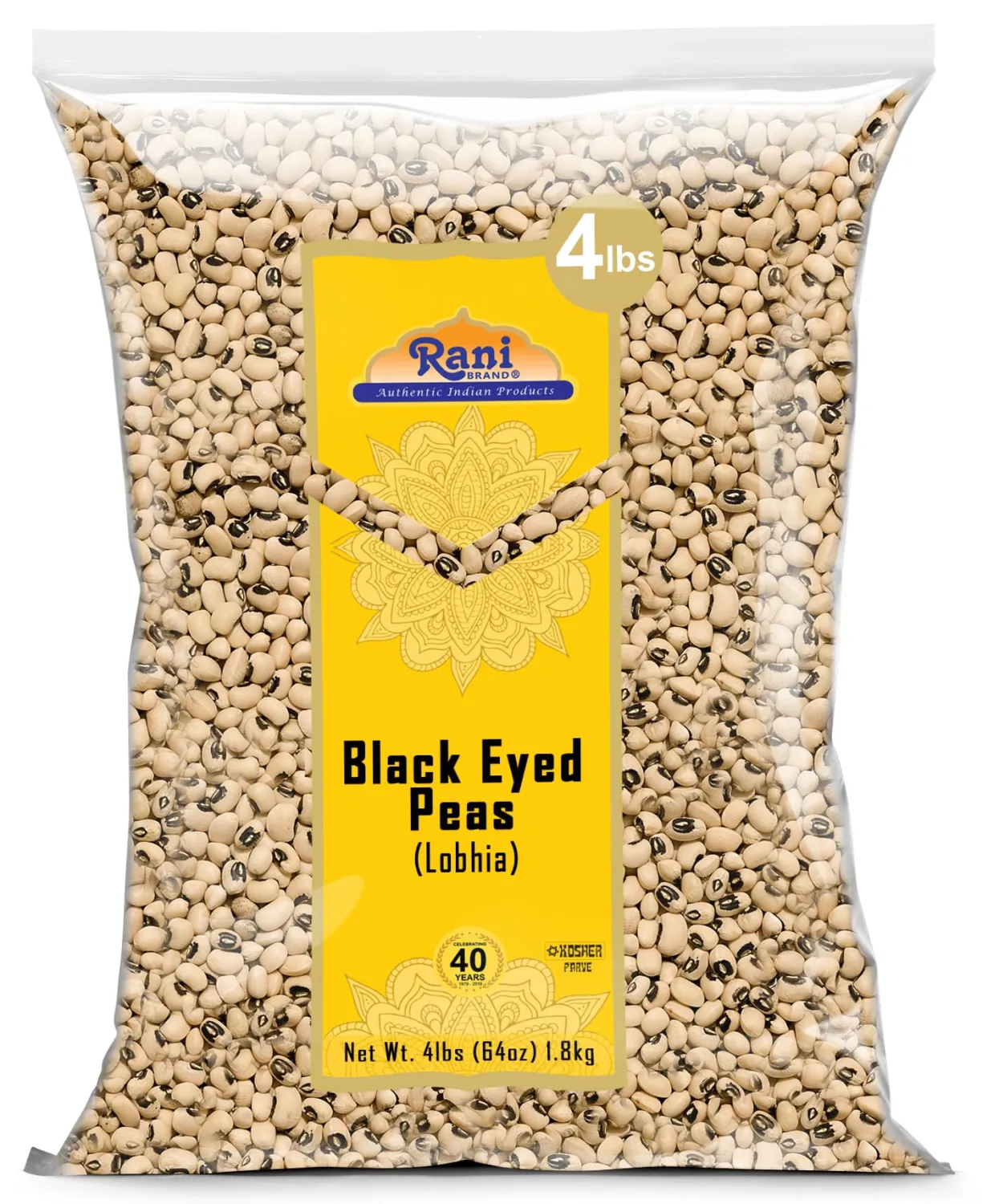 Rani Black Eyed Peas, Dried Cowpeas (Lobhia) 64oz (4lbs) 1.81kg Bulk ~ All Natural | Vegan | Kosher | Gluten Friendly | Product of USA