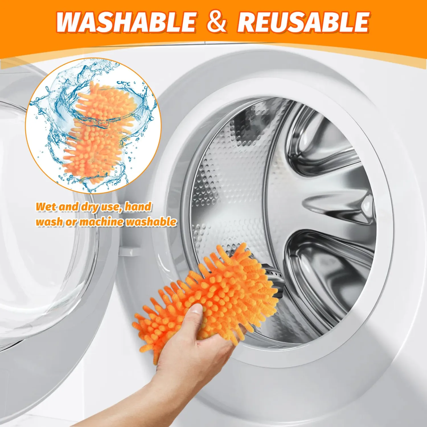 Reusable Duster Refill Compatible with Duster Handle, 360 Heavy Duty Dusters Refills, Microfiber Ceiling Fan Duster (4, Orange-Handle is Not Included)