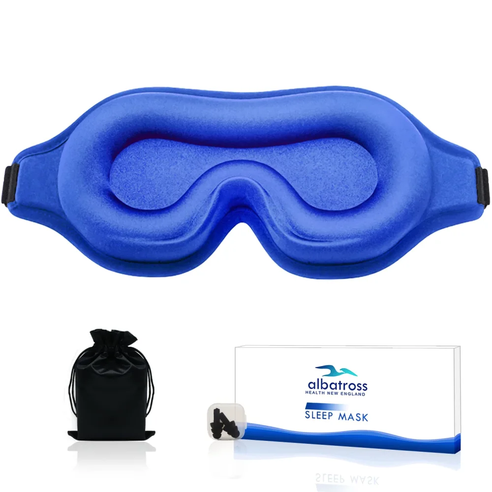 Sleep Eye Mask for Men Women, Lash Extensions 3D Sleeping Mask, Travel Blackout Night Blindfold Eye Shade Cover with Adjustable Strap (Blue-3D)