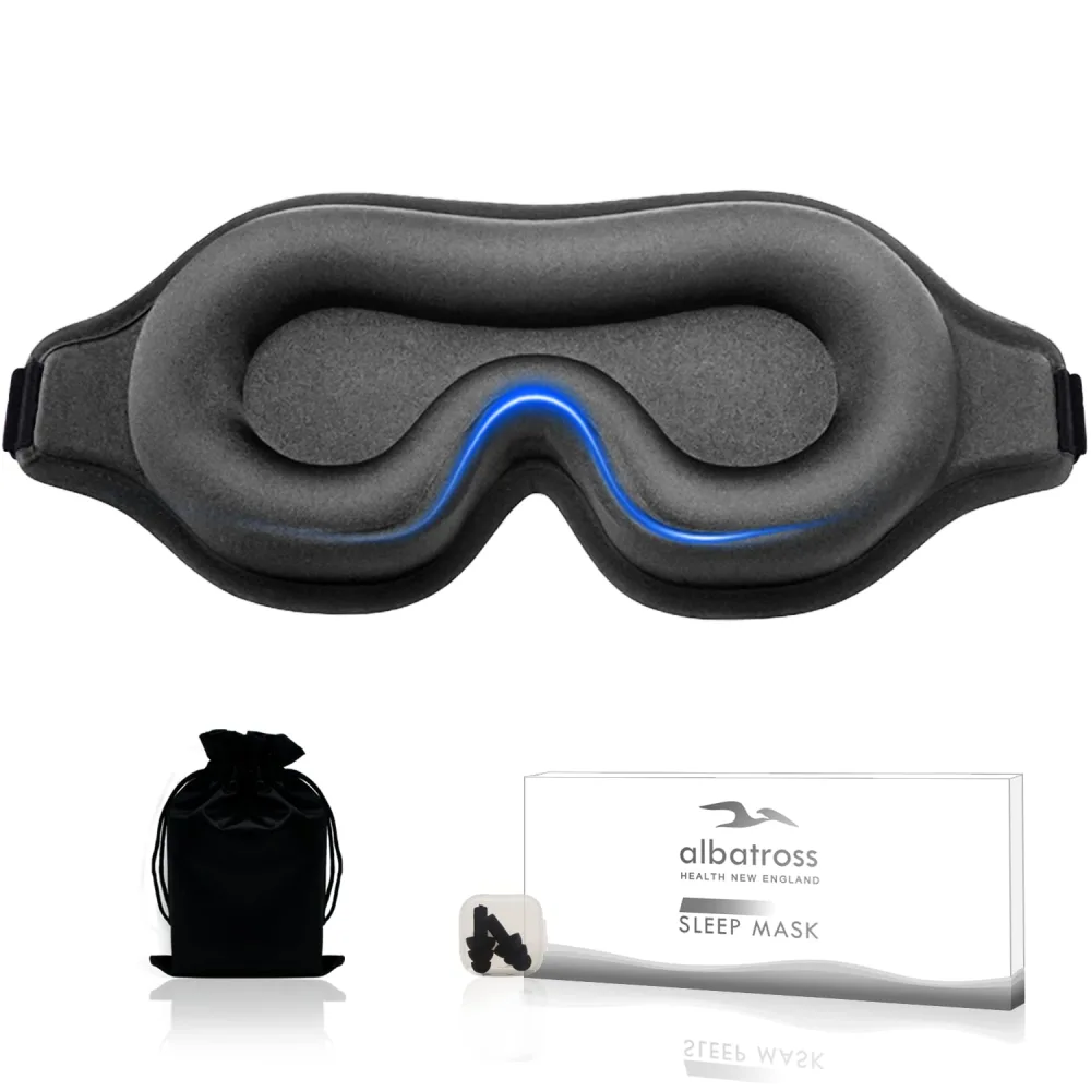 Sleep Eye Mask for Men Women, Lash Extensions 3D Sleeping Mask, Travel Blackout Night Blindfold Eye Shade Cover with Adjustable Strap (Grey-3D)