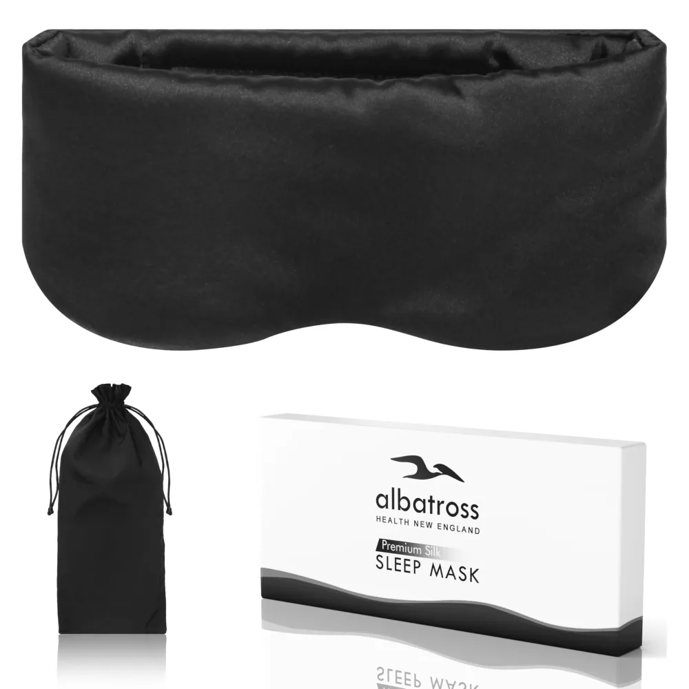 Full Cover Sleep Mask for Men and Women, Face-Hugging Padded Silk Eye Cover for Sleeping with Adjustable Band, Breathable & Soft for Sleeping, Yoga, Traveling (Black-Silk)