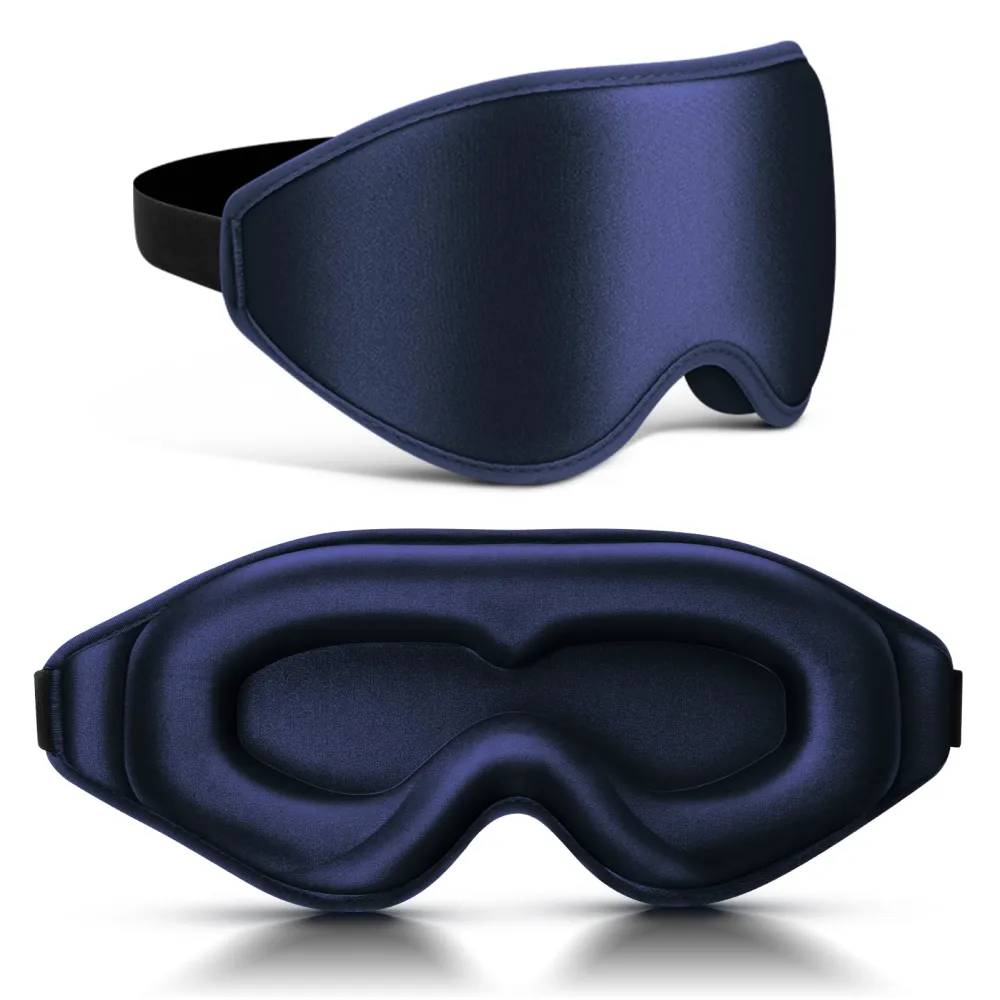 99% Fully Block Out Light Eye Sleep Mask, 3D Deep Contoured Eyes Cover Zero Pressure, Long Lash Extension Eyes Mask with Adjustable Straps for Sleeping Travel Home Nap Rest Women Men (Dark Blue)