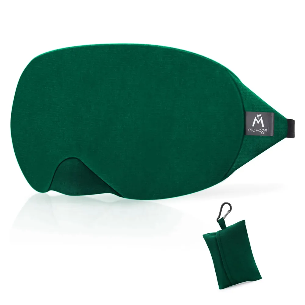 Mavogel Cotton Sleep Eye Mask - Breathable Light Blocking Sleep Mask, Soft Comfortable Night Eye Mask for Men Women, Eye Cover for Travel/Sleeping/Shift Work, Includes Travel Pouch (Green)
