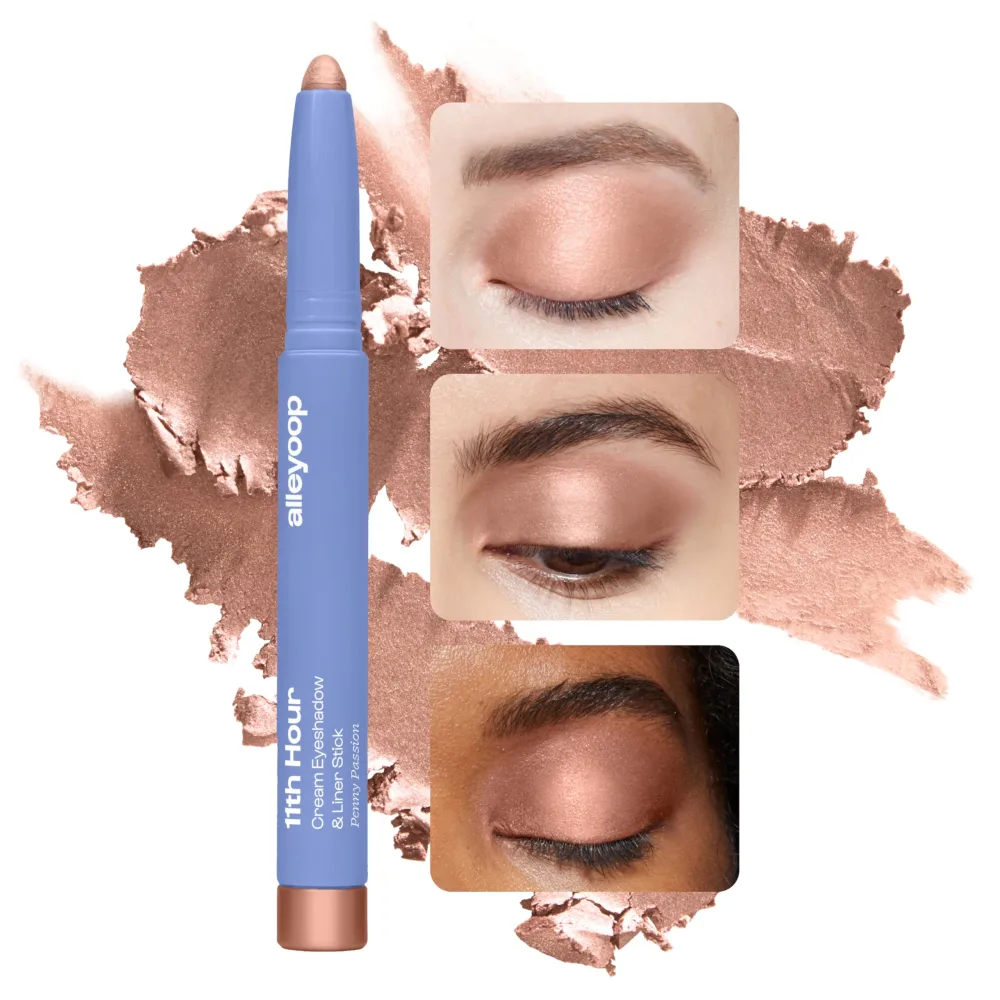 ALLEYOOP 11th Hour Waterproof Cream Eyeshadow Stick – Long-Lasting Eye Shadow Pencil & Eyeliner, Cream to Powder Stick & Highlighter – Smudge-Proof Eyeshadow Shimmer, Penny Passion Shimmer