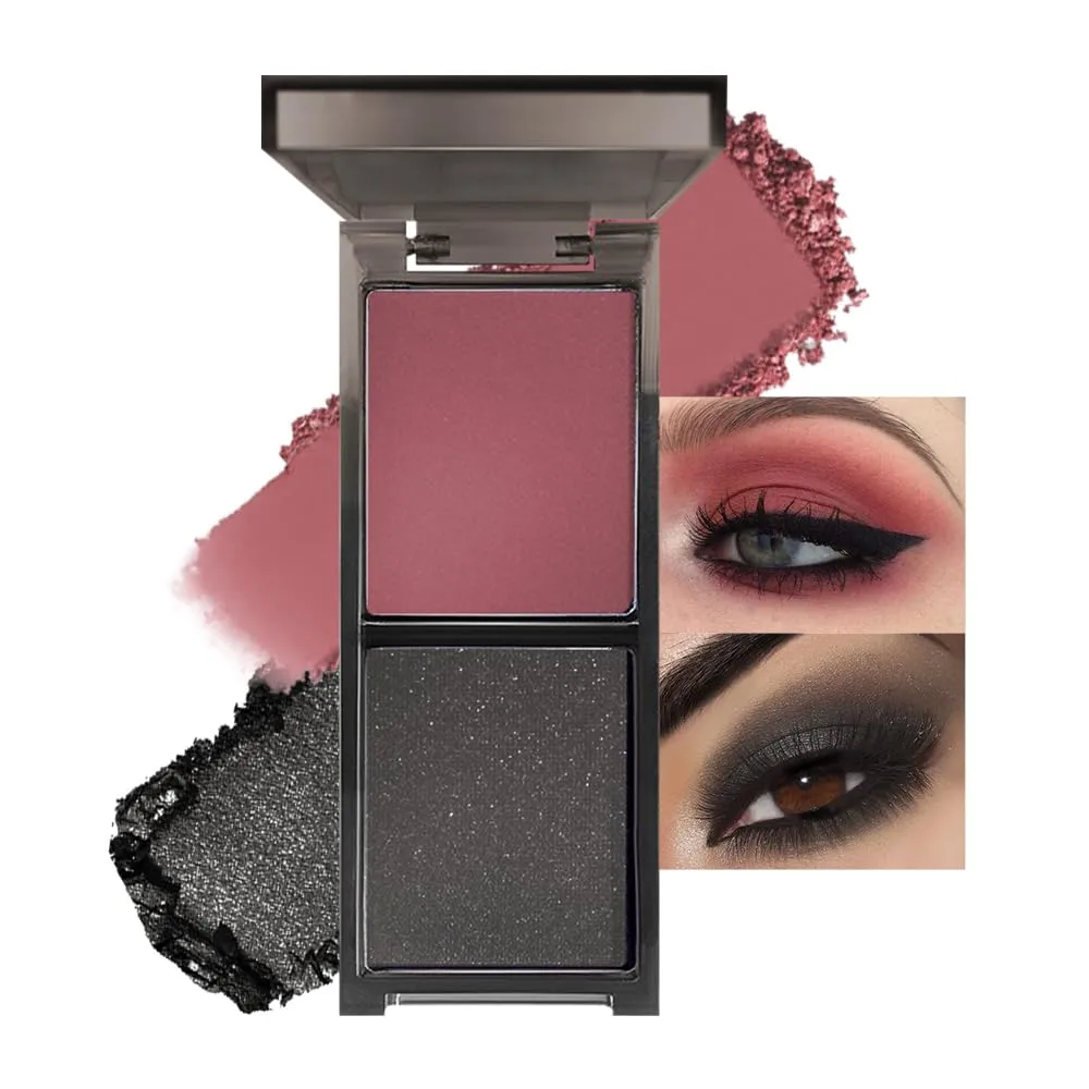Wine Red Black Two Color Matte Shimmer Eyeshadow,Bright High Pigment Eye Shadow Powder,Professional Long-Lasting Waterproof Makeup Palette,Blendable,Easy-To-Apply and Compact for Travel