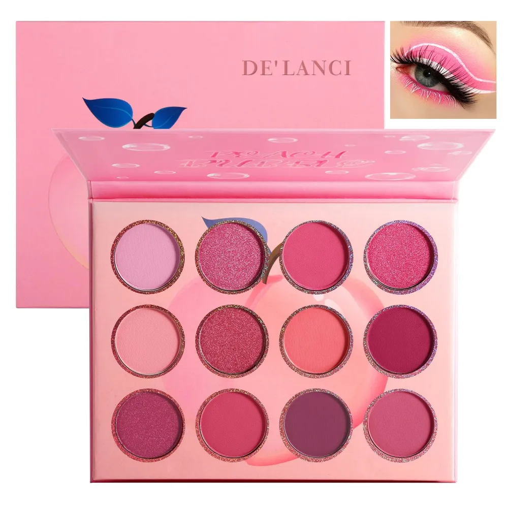 BEUSELF DE'LANCI Pink Eyeshadow Palette,12 Colors Peach Matte & Shimmer High Pigmented Mini Makeup Eyeshadow Pallet,Warm Natural Blendable Long-Lasting Waterproof Small Pallets Eyeshadow