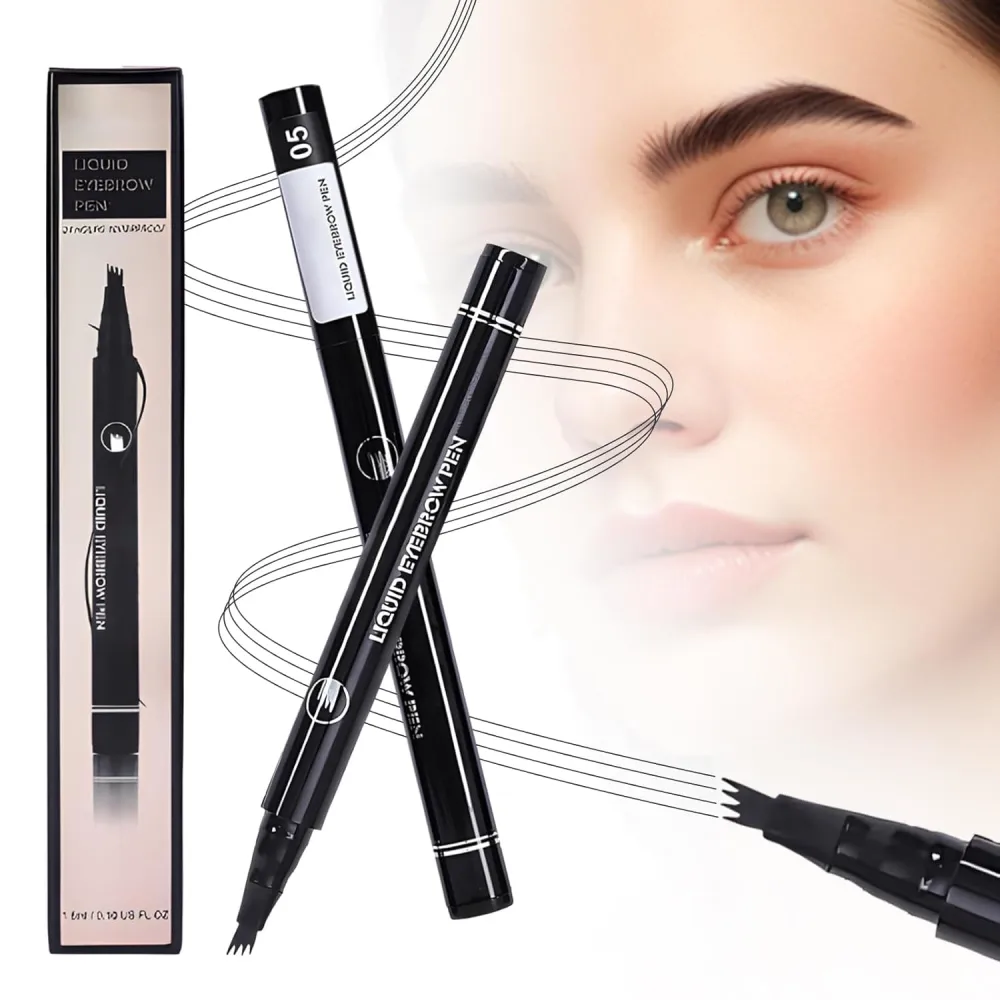 Microblading Eyebrow Pencil, 2025 New Magic Eyebrow Tattoo Pencil 4 Fork Tip, Natural Long-Lasting Smudge-proof Fine Stroke eyebrow microblading Pen for Women (Black)