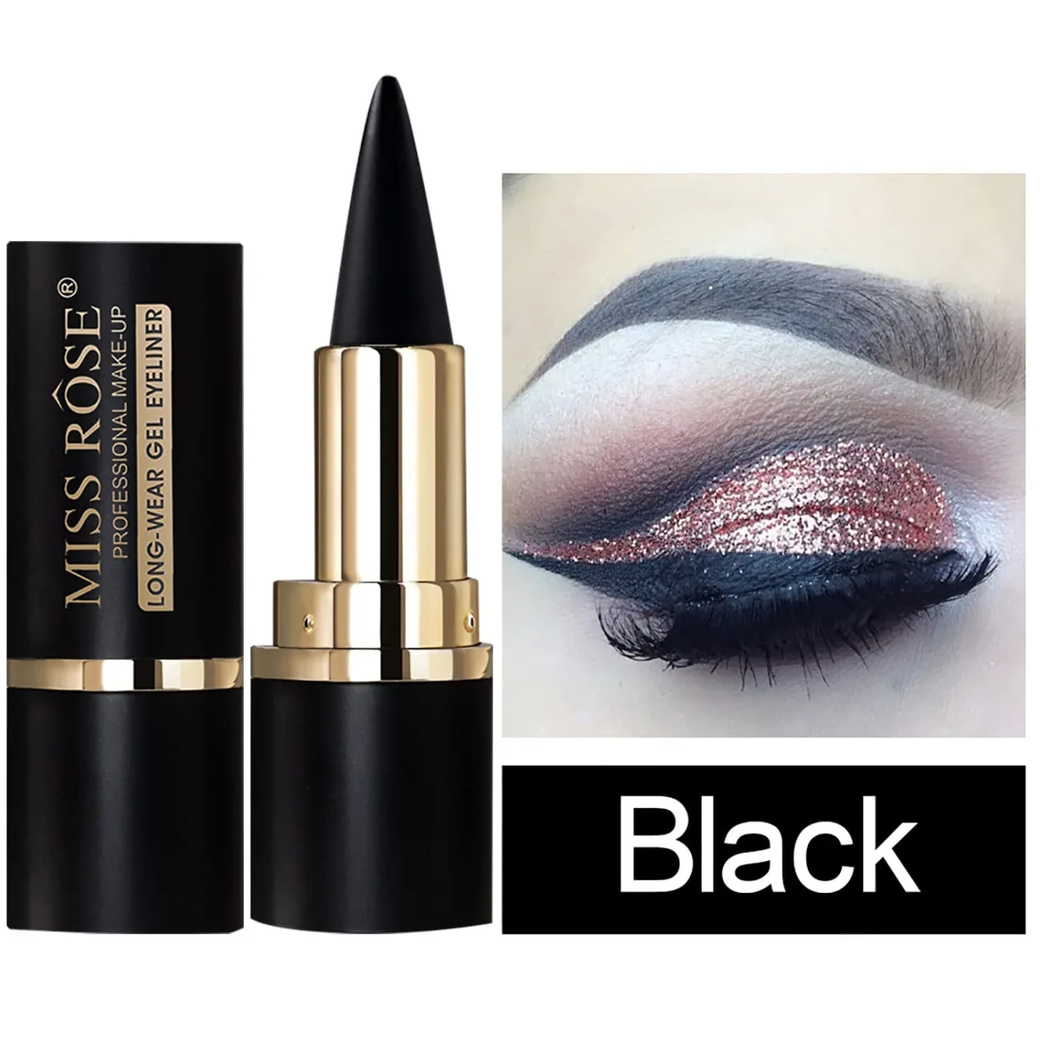 Miss Rose M Gel Eyeliner, Black Eyeliner Pencils, delineador de ojos contra el agua, Easy to Use, Eye Makeup for Women (Premium Black)