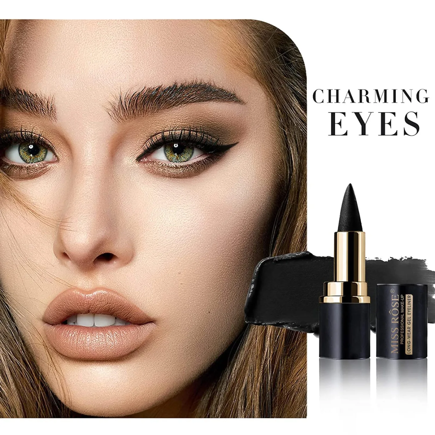 Miss Rose M Gel Eyeliner, Black Eyeliner Pencils, delineador de ojos contra el agua, Easy to Use, Eye Makeup for Women (Premium Black)