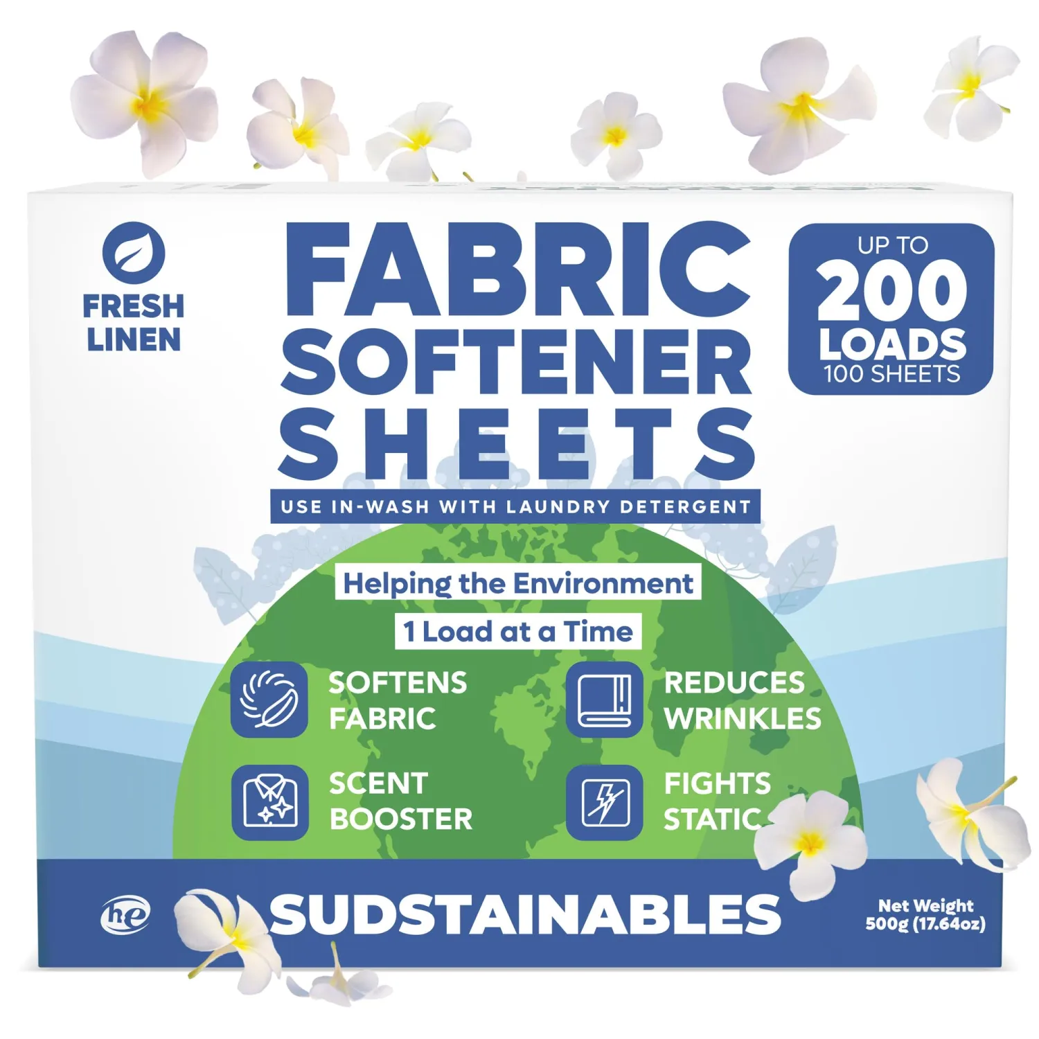 Fabric Softener Sheets for Washer – Eco-Friendly Laundry Softener Sheets for Washing Machines, Scented (200 loads)
