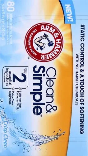 Arm & Hammer Fabric Softener Sheets, 100 sheets, Purifying Waters (Pack of 2)