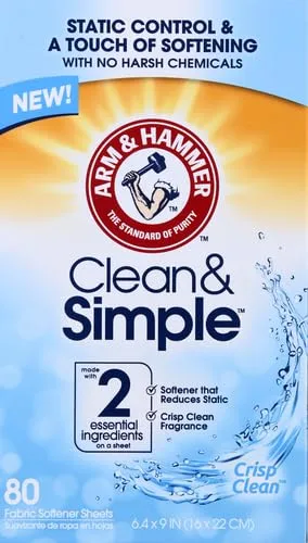 Arm & Hammer Fabric Softener Sheets, 100 sheets, Purifying Waters (Pack of 2)