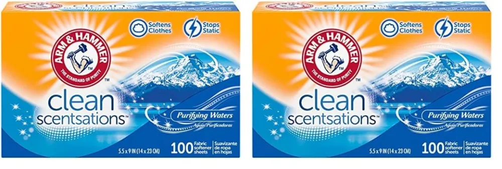 Arm & Hammer Fabric Softener Sheets, 100 sheets, Purifying Waters (Pack of 2)