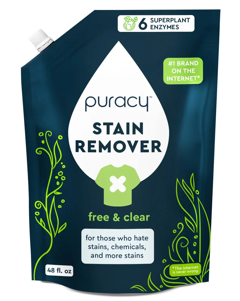Puracy Stain Remover Cleaning Spray Refill - Enzyme-Powered Stain Remover Spray As Seen on TikTok, Natural Travel Stain Remover for Clothes (Free & Clear, 48 fl oz)