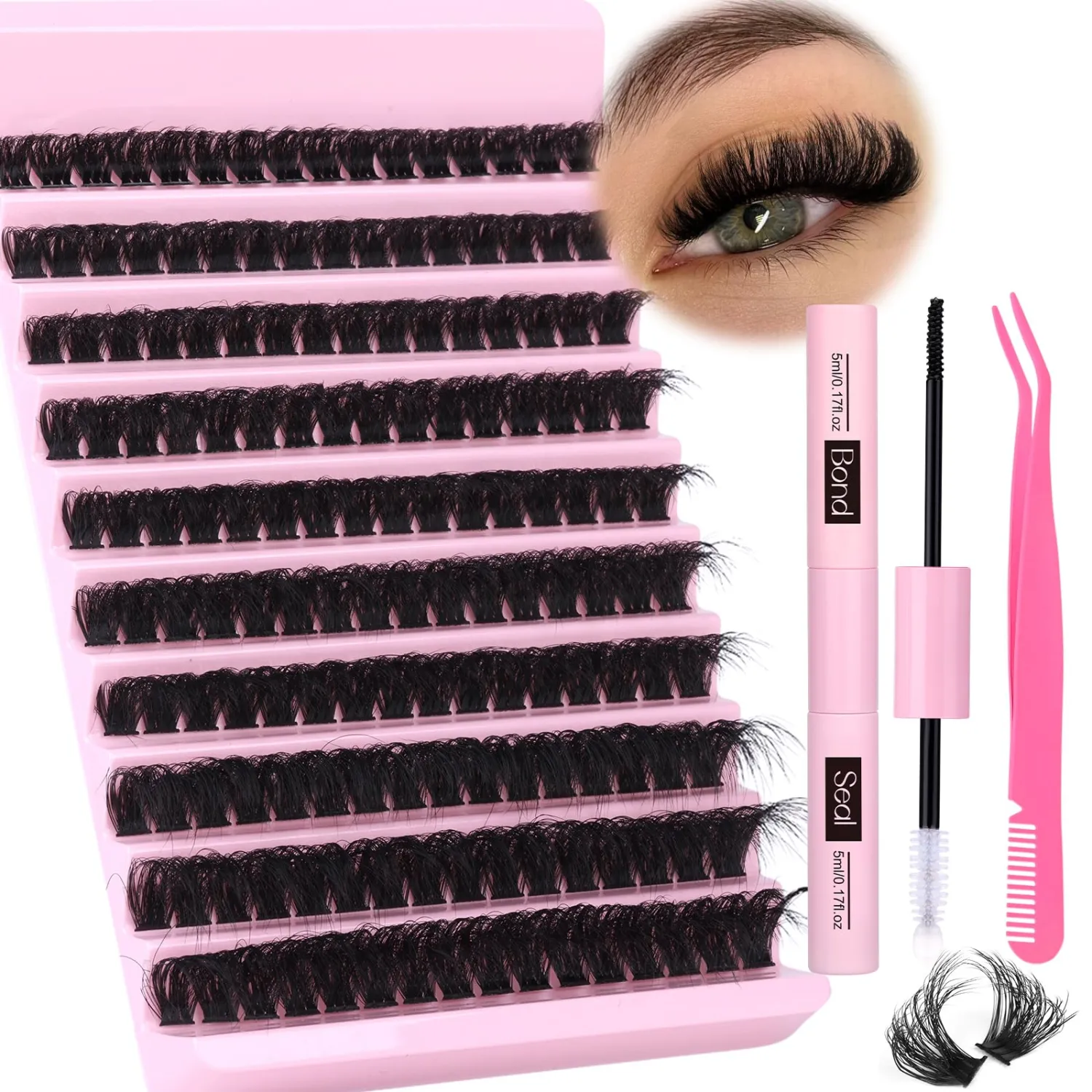 Fluffy Lashes Extension Kit 20MM Mink Lashes Clusters 120D Thick Individual Lashes with Lash Bond and Seal and Applicator Thick Eyelashes Extension Kit by zanlufly