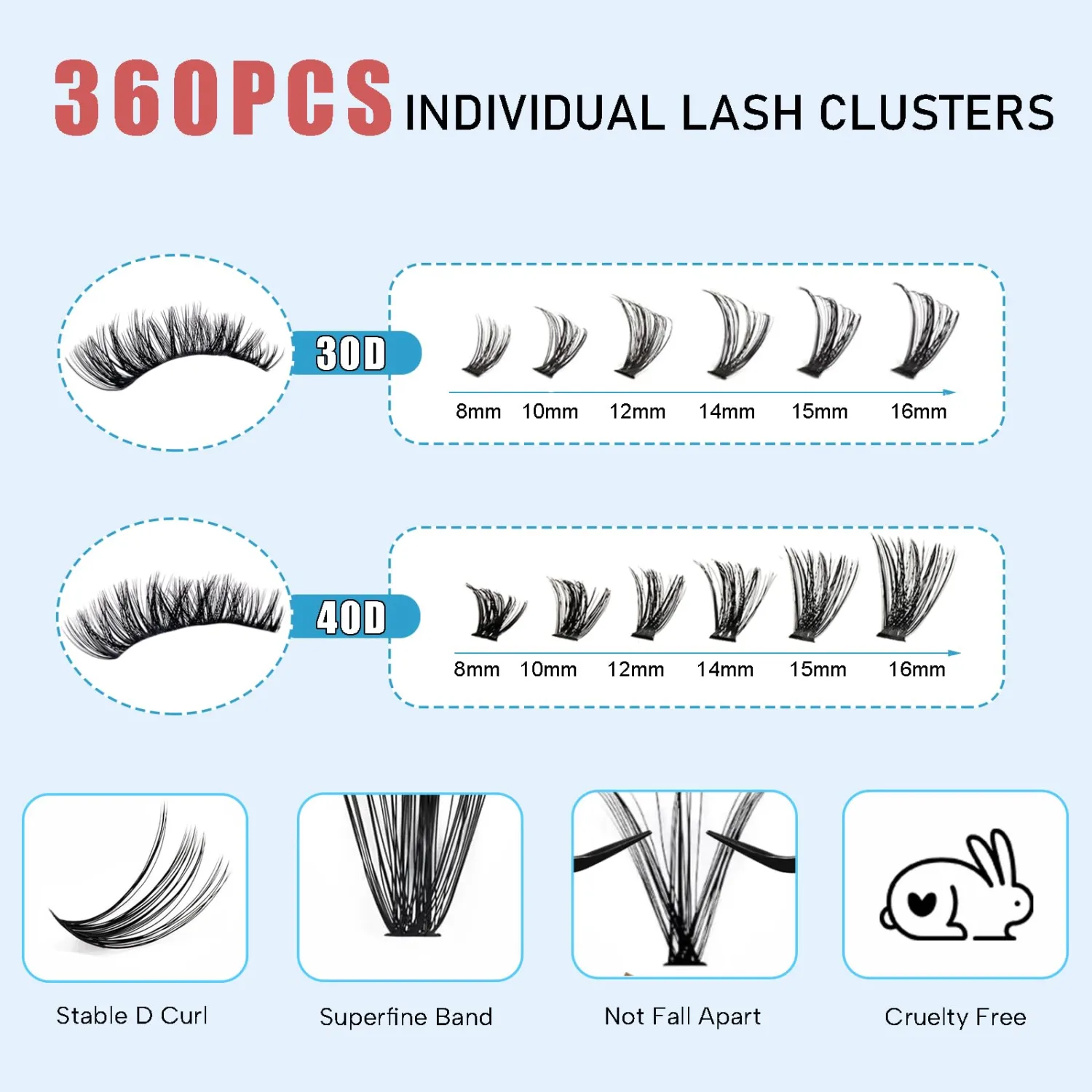 Lash Clusters Kit 360 Clusters Lash Extension Kit 40D+50D DIY Eyelash Extensions Kits C curl Individual Wispy Lashes Cluster Natural Eye Lash Extension Trays with Glue&Tweezers for Beginners