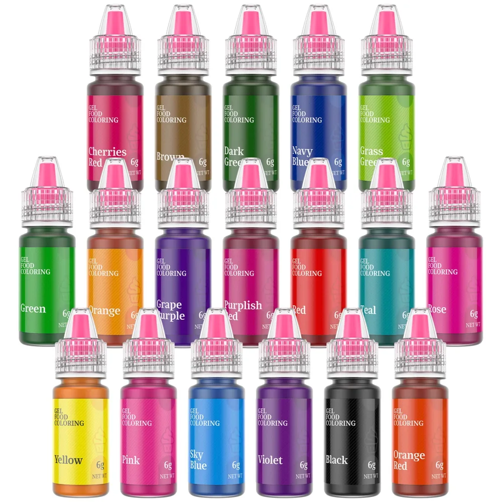 Gel Food Coloring,18 Baking Coloring Gel Set for Cake, Cookie Easter Egg Decorating, Cherrysea Edible Vibrant Gel Food Dye for Baking, Icing, Fondant, Macaron, Frosting,Gluten Free,Vegan Tasteless - 6g/Bottle