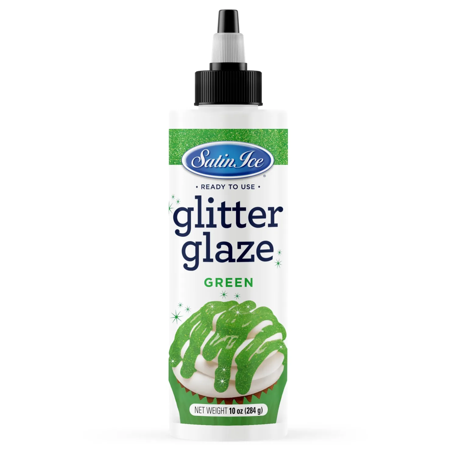 Satin Ice Green Glitter Glaze (10oz Bottle) for Decorating Cakes, Cupcakes, Brownies, and Doughnuts