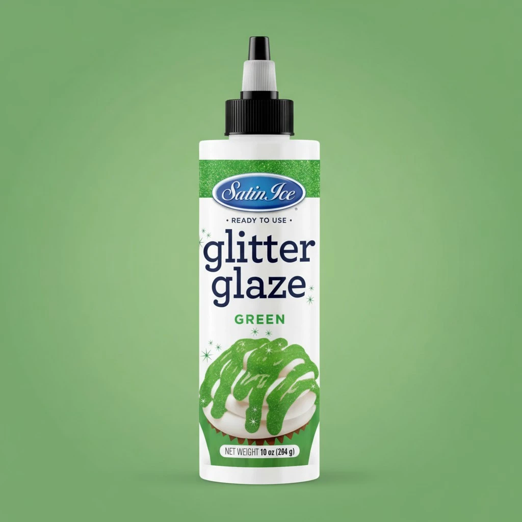 Satin Ice Green Glitter Glaze (10oz Bottle) for Decorating Cakes, Cupcakes, Brownies, and Doughnuts