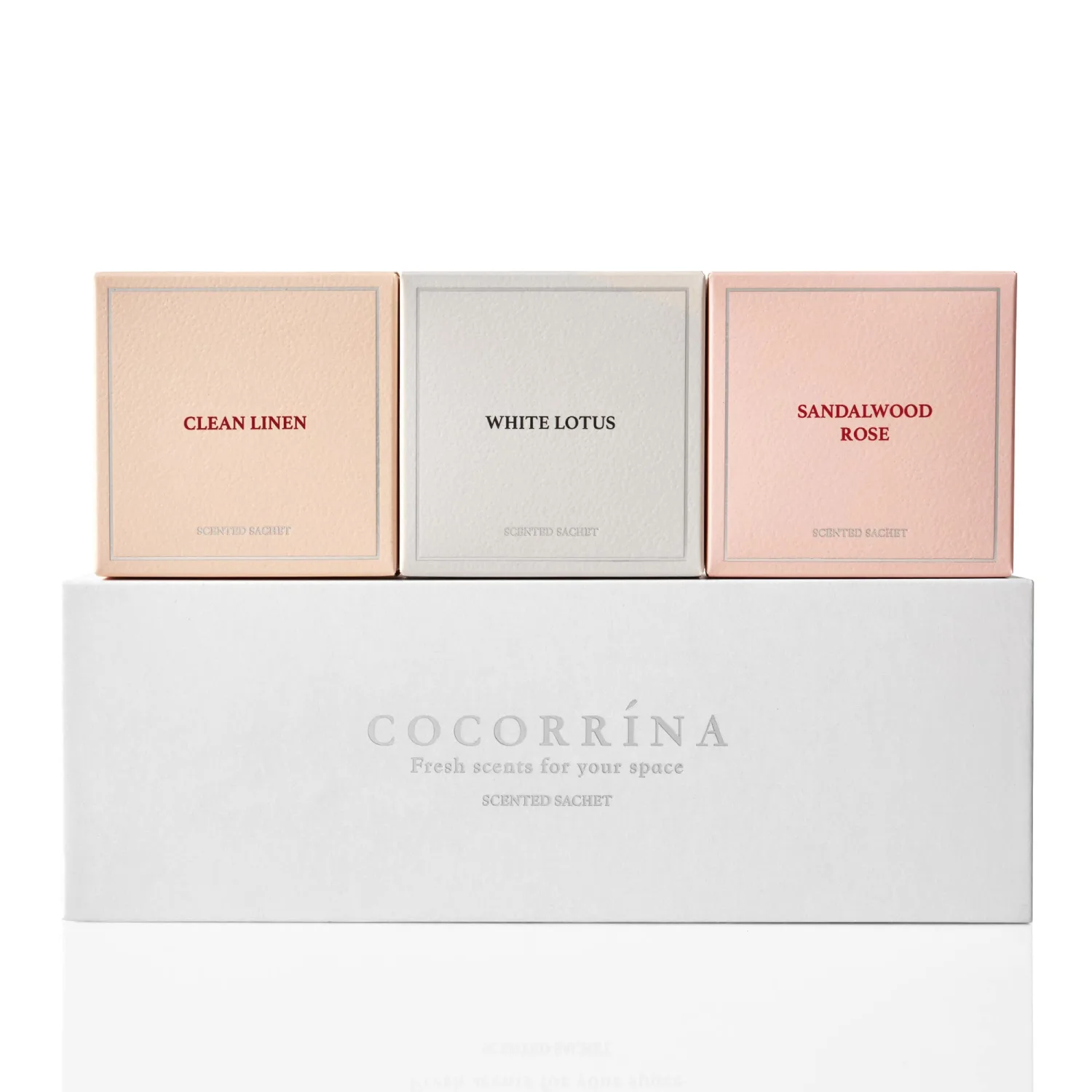 COCORRÍNA Scented Sachet - Set of 3 Sandalwood Rose/Clean Linen/White Lotus - Scented Sachet Bags, Car Air Freshener Scented Gift Sets for Car Drawer