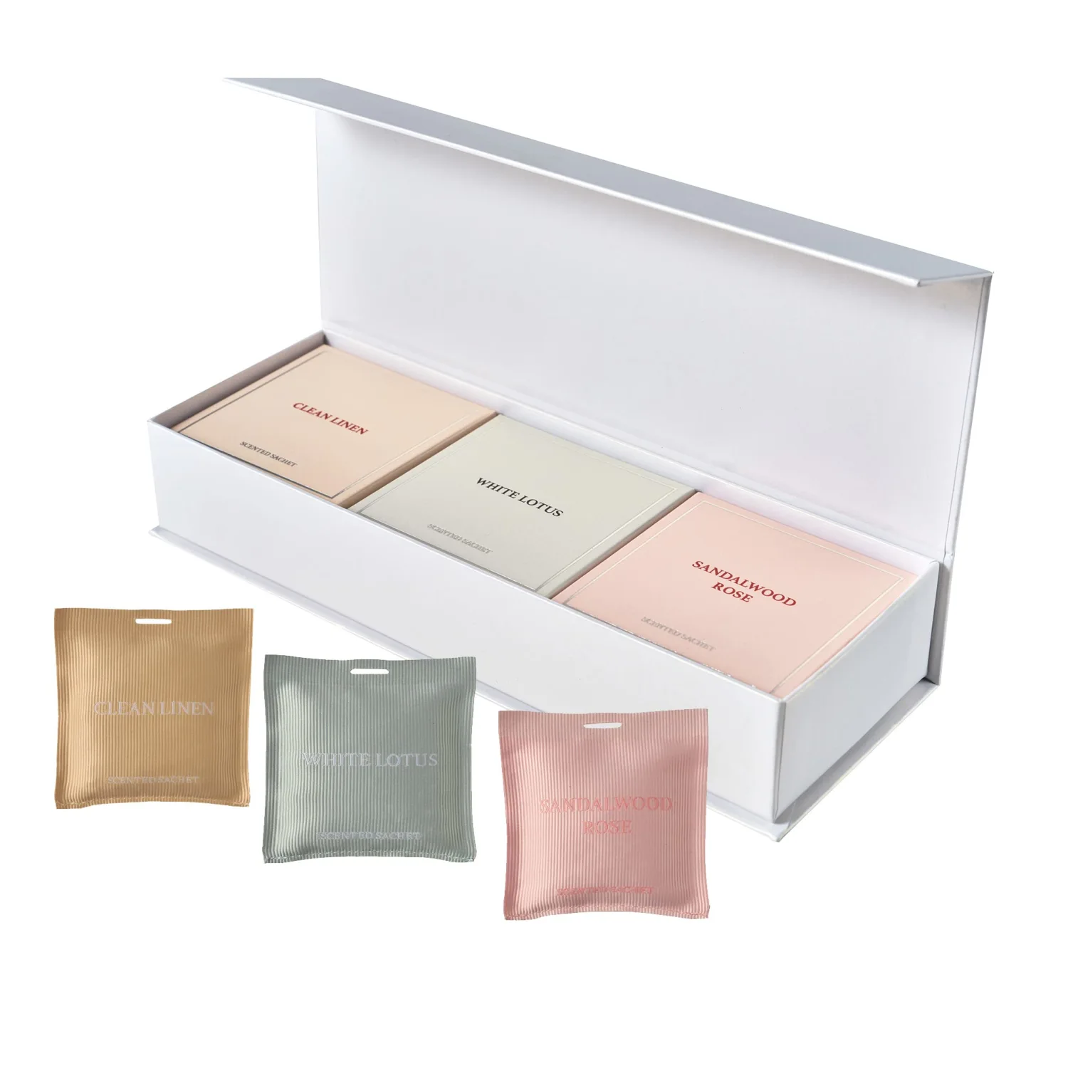 COCORRÍNA Scented Sachet - Set of 3 Sandalwood Rose/Clean Linen/White Lotus - Scented Sachet Bags, Car Air Freshener Scented Gift Sets for Car Drawer
