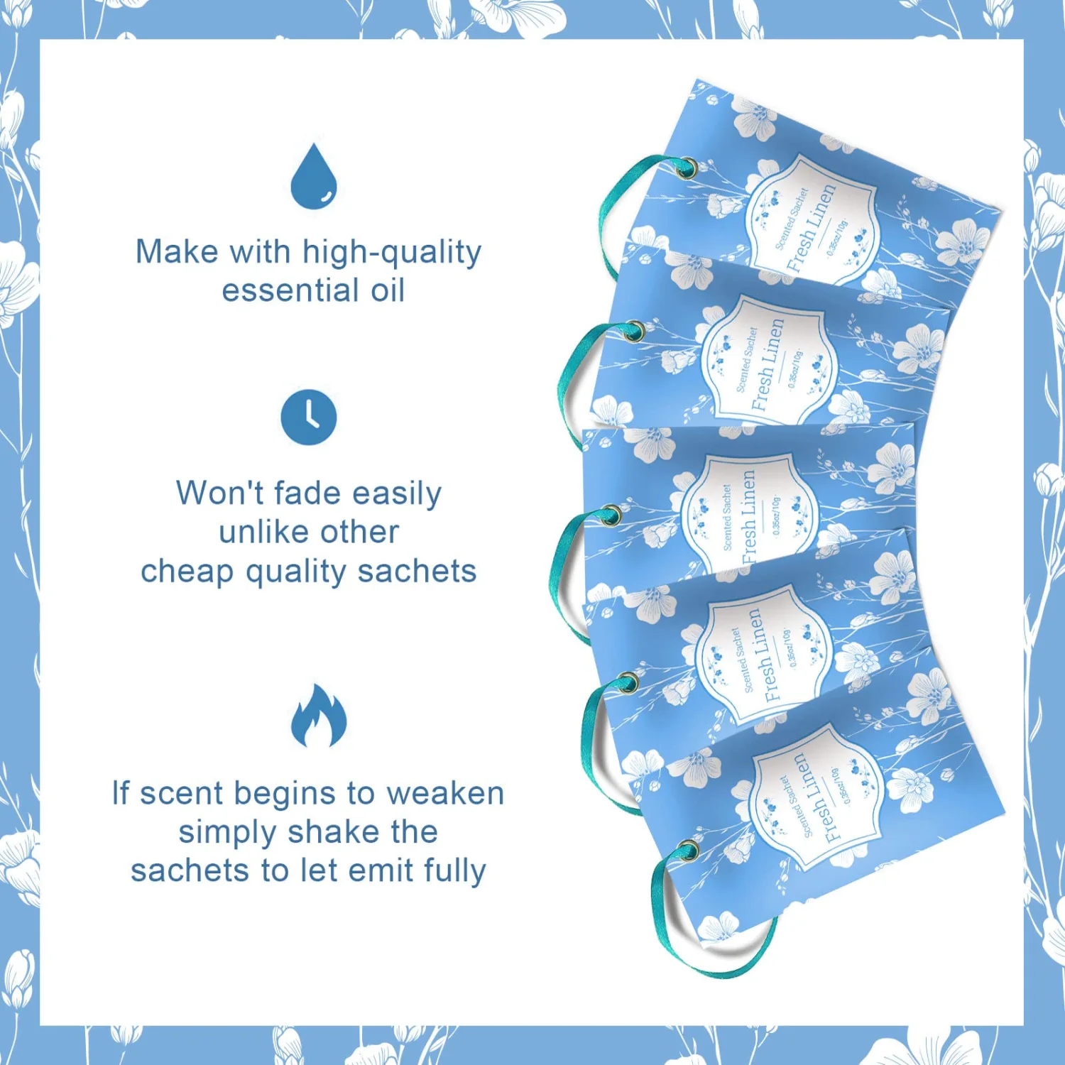 DERDUFT Scented Sachet, Fresh Linen Sachets, 14 Packs Fragrance Packets Perfume Sachets for Wardrobe, Drawer, Car, Closet
