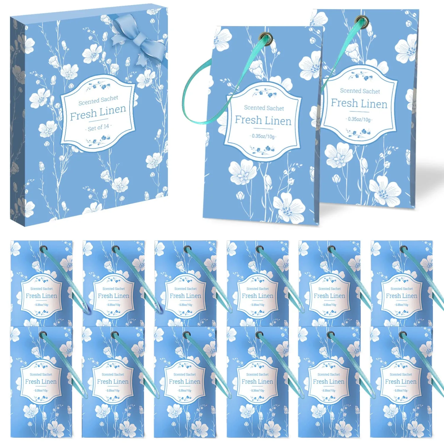 DERDUFT Scented Sachet, Fresh Linen Sachets, 14 Packs Fragrance Packets Perfume Sachets for Wardrobe, Drawer, Car, Closet