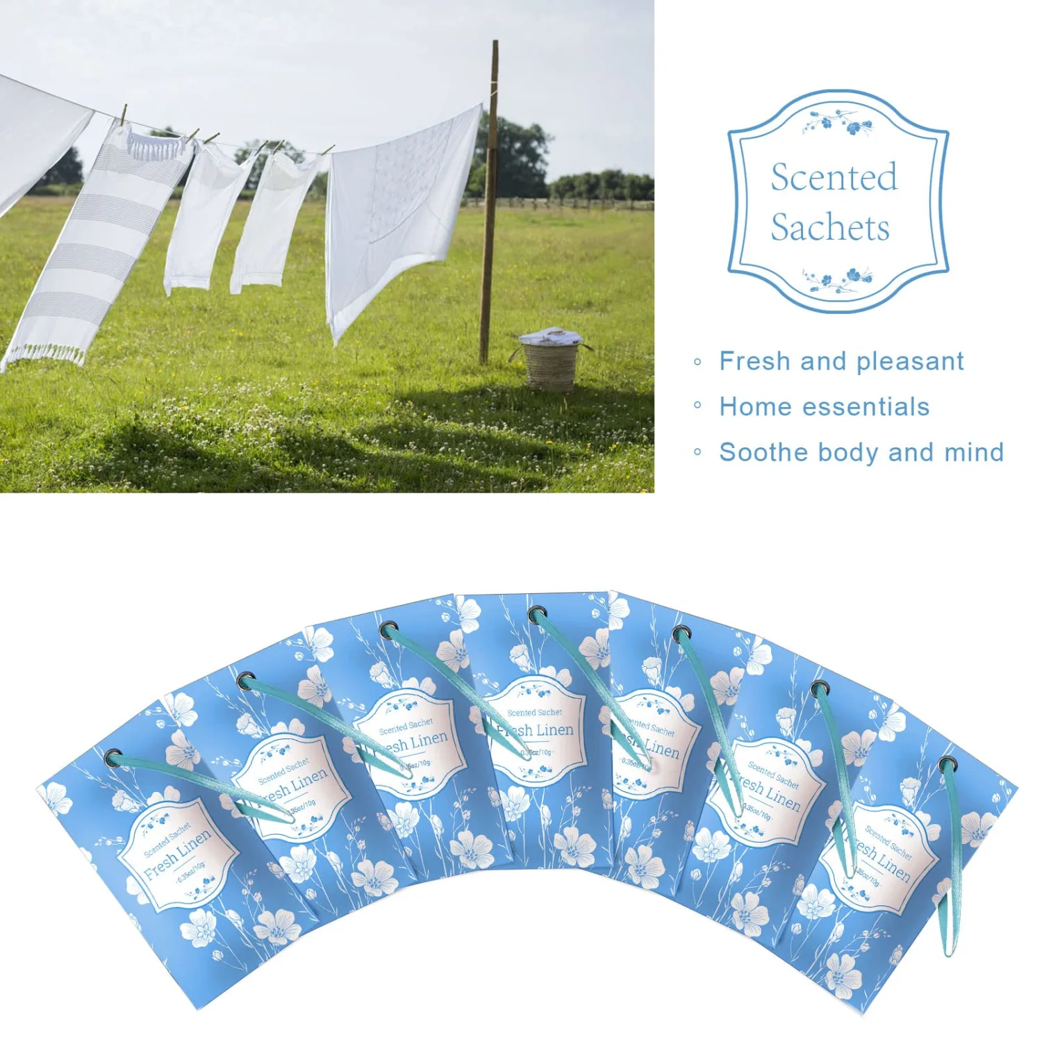 DERDUFT Scented Sachet, Fresh Linen Sachets, 14 Packs Fragrance Packets Perfume Sachets for Wardrobe, Drawer, Car, Closet