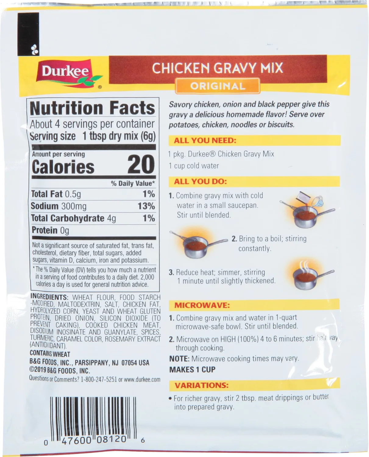 Durkee Chicken Gravy Mix, 0.87 Ounce Packet
