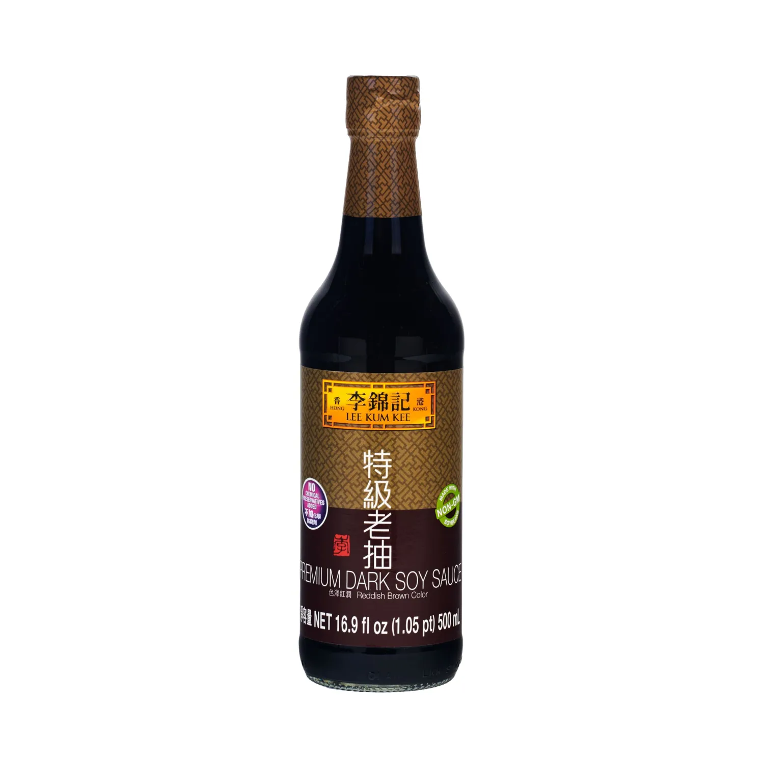 Lee Kum Kee Premium Dark Soy Sauce (16.9 oz - 1 Pack), Full-Bodied Naturally Brewed Soy Sauce, Non GMO Soybeans, Vegan, No MSG, Best for Adding Natural Colors to Stews, Gravies, Braised Dishes & Stir-Fried Noodles