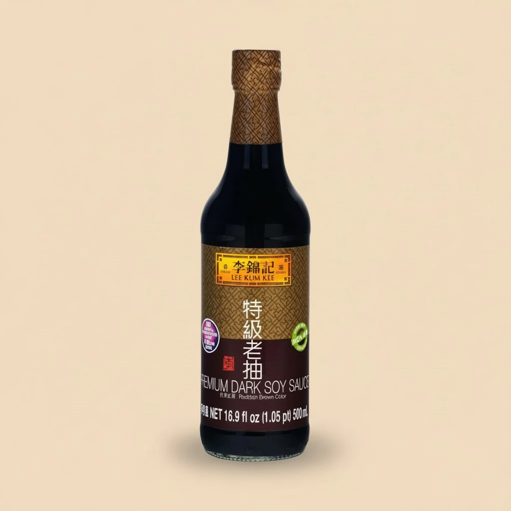 Lee Kum Kee Premium Dark Soy Sauce (16.9 oz - 1 Pack), Full-Bodied Naturally Brewed Soy Sauce, Non GMO Soybeans, Vegan, No MSG, Best for Adding Natural Colors to Stews, Gravies, Braised Dishes & Stir-Fried Noodles