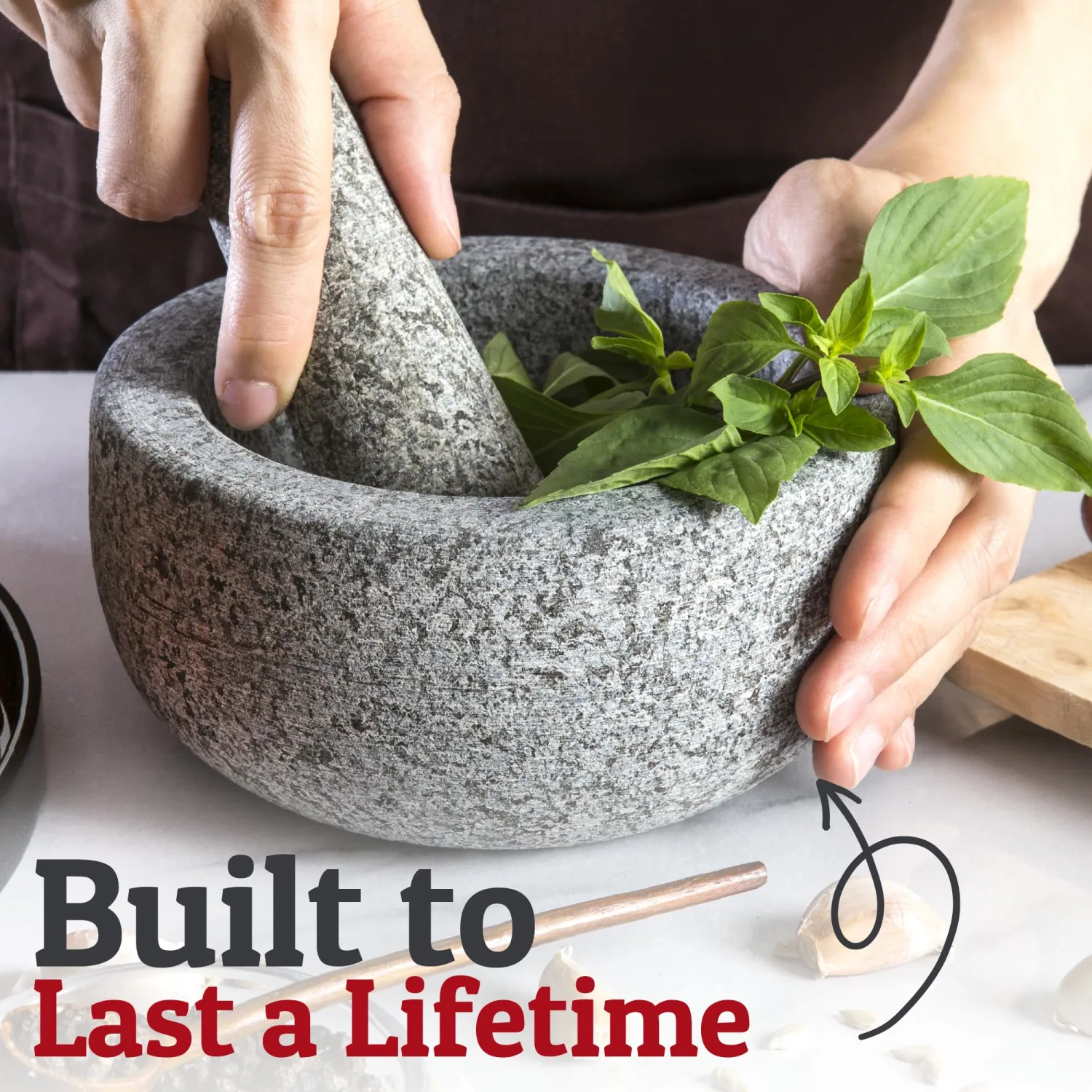 Priority Chef Heavy Duty Small Mortar and Pestle Set, Hand Carved from Natural Granite, Make Fresh Guacamole, Salsa, Stone Grinder Bowl, Herb Crusher, Spice Grinder, 5.5 Inches Wide, 1.5 Cup - Grey